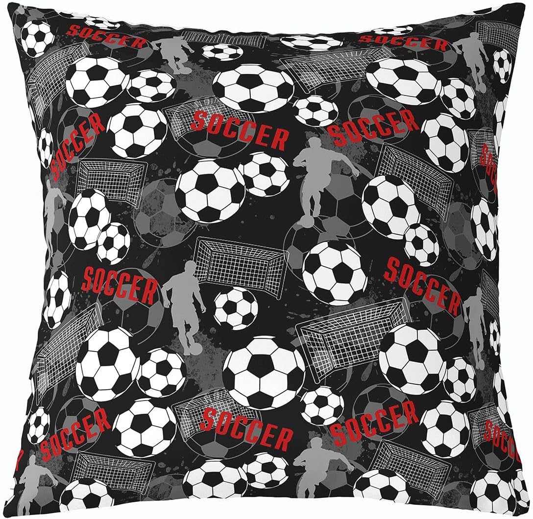Manfei Soccer Throw Pillow Cover,Sports Gaming Football Double Sides Print Cushion Cover for Bed Sofa 16"x16",Football Court Player Square Couch Pillow Cover,Single Pack