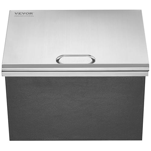 Miniatura 9 de VEVOR Arcón congelador de inserción, enfriador de hielo de acero inoxidable de 20" L x 16" W x 13" H, recipiente de hielo comercial con tapa de