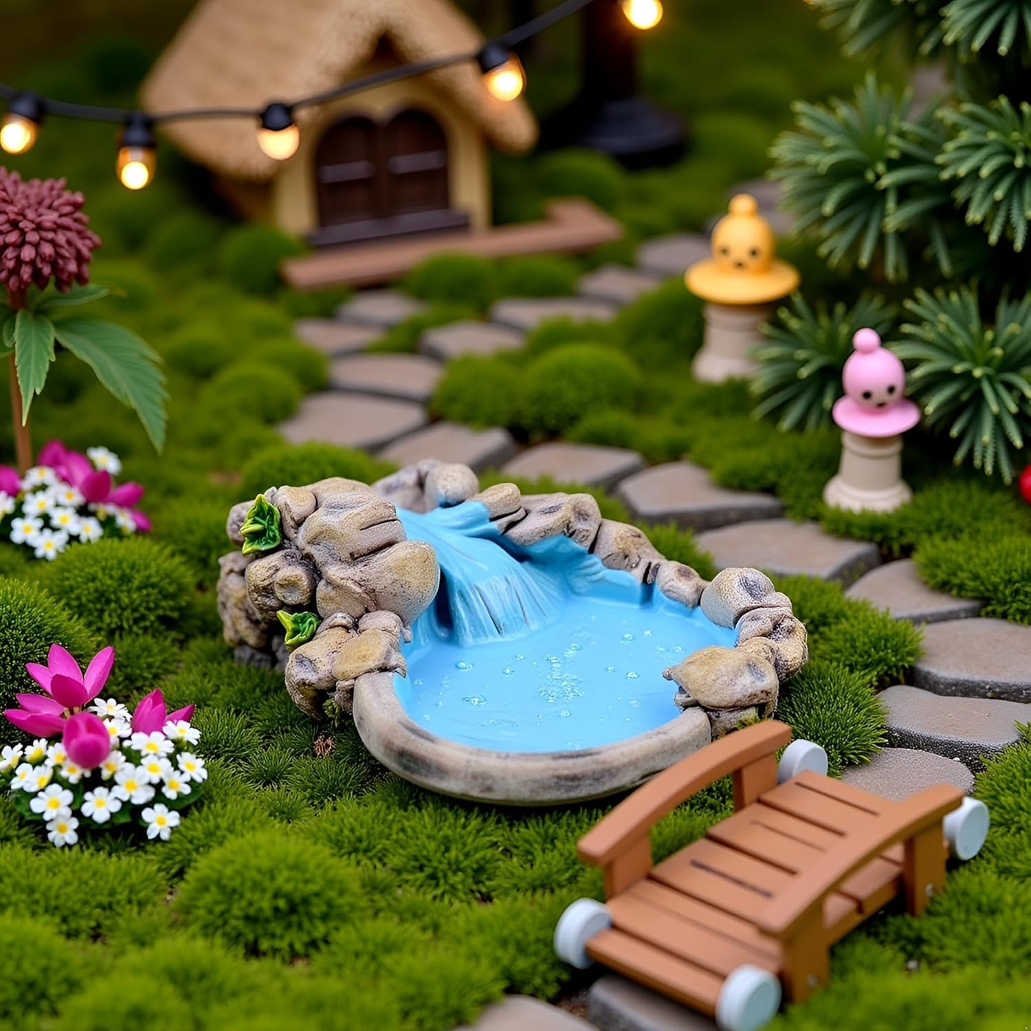 2Pcs Blue DIY Miniature Mini Water Pool Fairy Garden Lawn Ornament for Mountain Dollhouse Decor Craft Outdoor Statues Antique European Village Character and Manor Style - Image 3