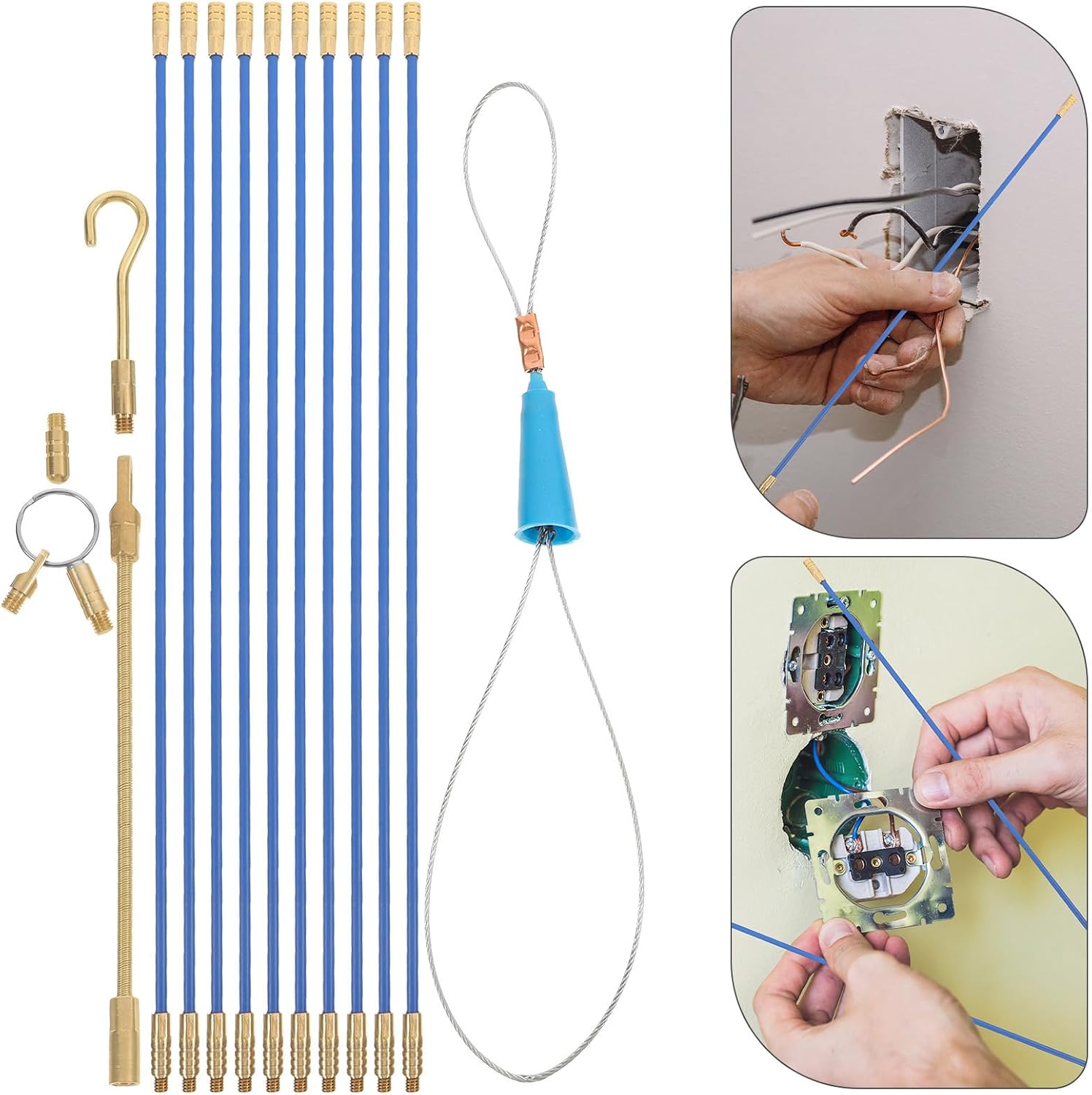 UKCOCO Fiberglass Fish Tape Cable Puller Kit 33cm 10pcs Electrical Wire Running Rods for Wall Conduit Installation Electrician Tools