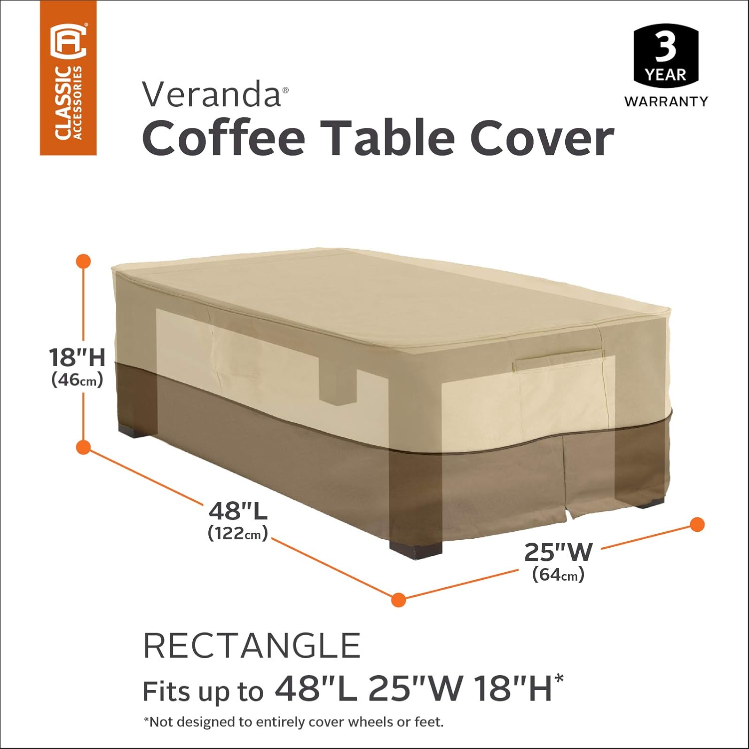Classic Accessories Veranda Water-Resistant 48 Inch Rectangular Patio Coffee Table Cover : Outdoor Table Covers : Patio, Lawn & Garden