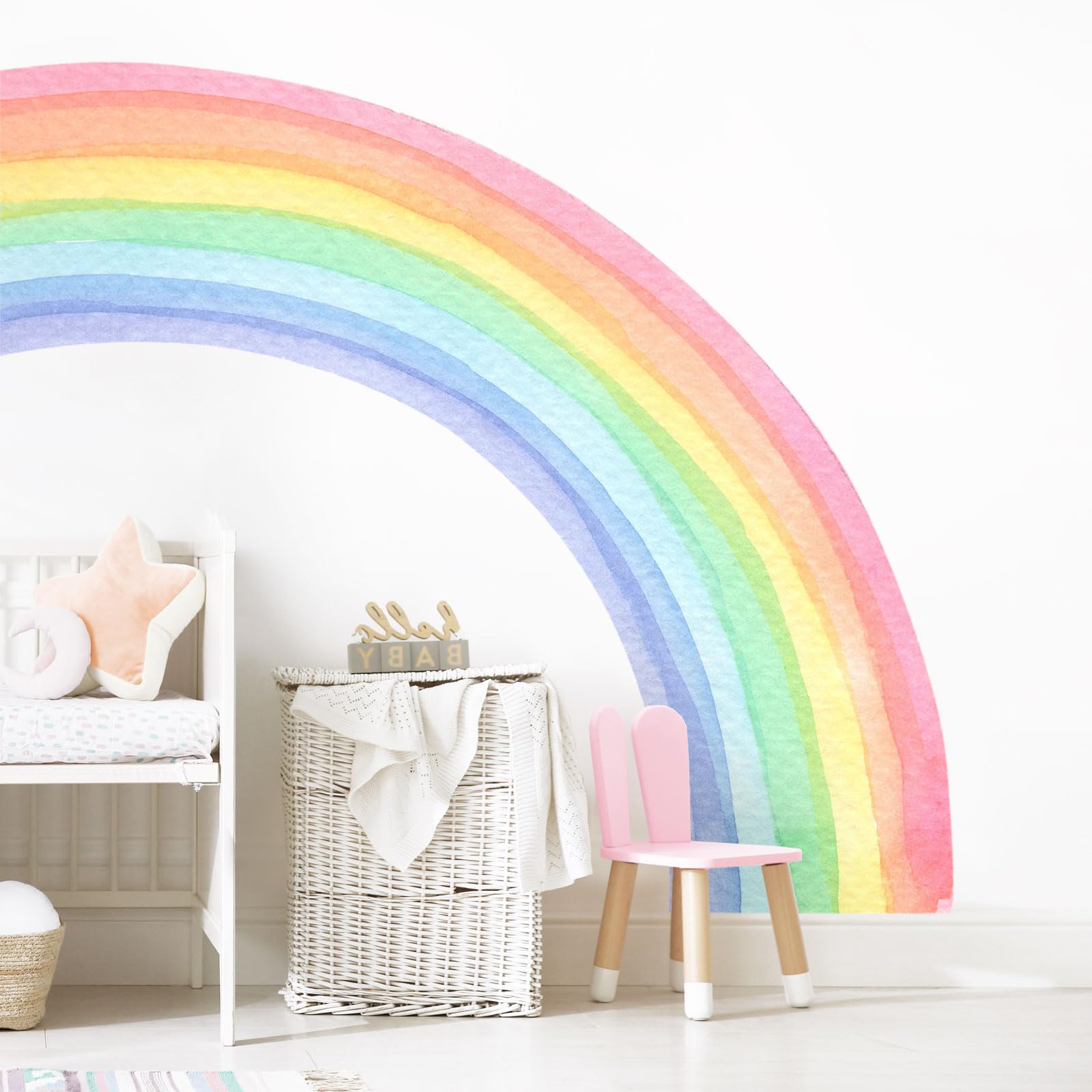 Large Rainbow Wall Decals Watercolor Half Rainbow Wall Mural Stickers Peel and Stick Vinyl Wall Art Decor for Girls Bedroom Kids Nursery Living Room Playroom Toddler (160 x 140 cm) - Image 4