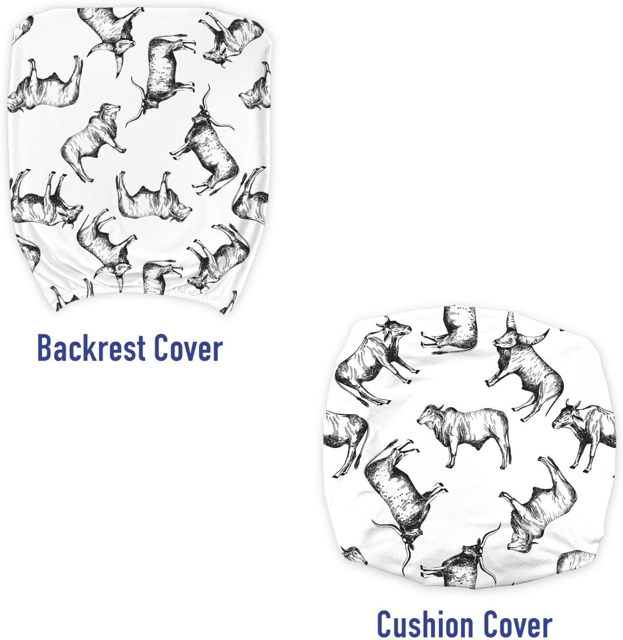 Ambesonne Animal Print Office Chair Slipcover, Simplistic Monochrome Sketch Drawing Pattern of Various Breeds of Cattle, Protective Stretch Decorative Fabric Cover, Black and White
