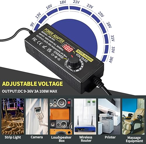 Miniatura 5 de Fuente de alimentación universal de 108 W, adaptador de conmutación de CC ajustable de 9 V  36 V, convertidor de CA a CC de 100 V-240 V,