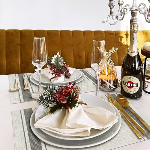 Miniatura 7 de Juego de 6 manteles individuales tejidos resistentes al calor para mesa de cocina, interiorexterior, vinilo tejido lavable, lavable, juego de 6