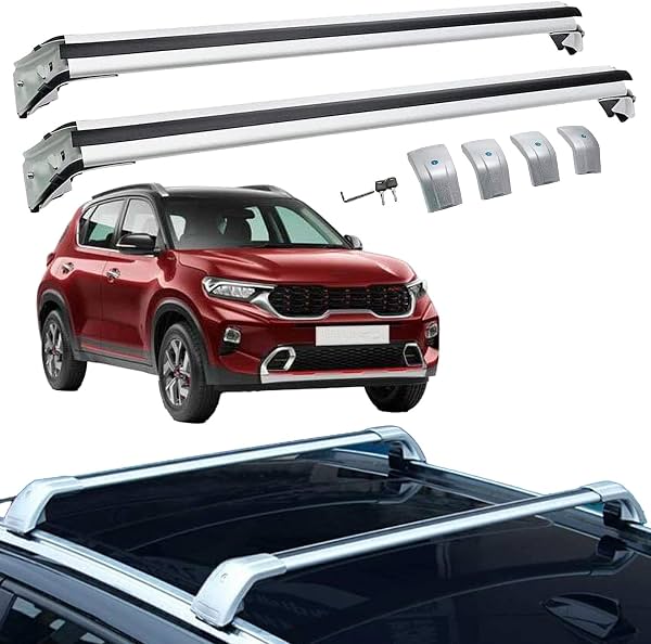 Barras Transversales de Techo para KIA Sonet 2020-2024 con Rieles Laterales Plata | Diseño Bloqueable, Compatible con KIA Sonet 2020-2024, Compatible con Riel Lateral a Ras, Montaje Seguro en Techo, Fácil Instalación