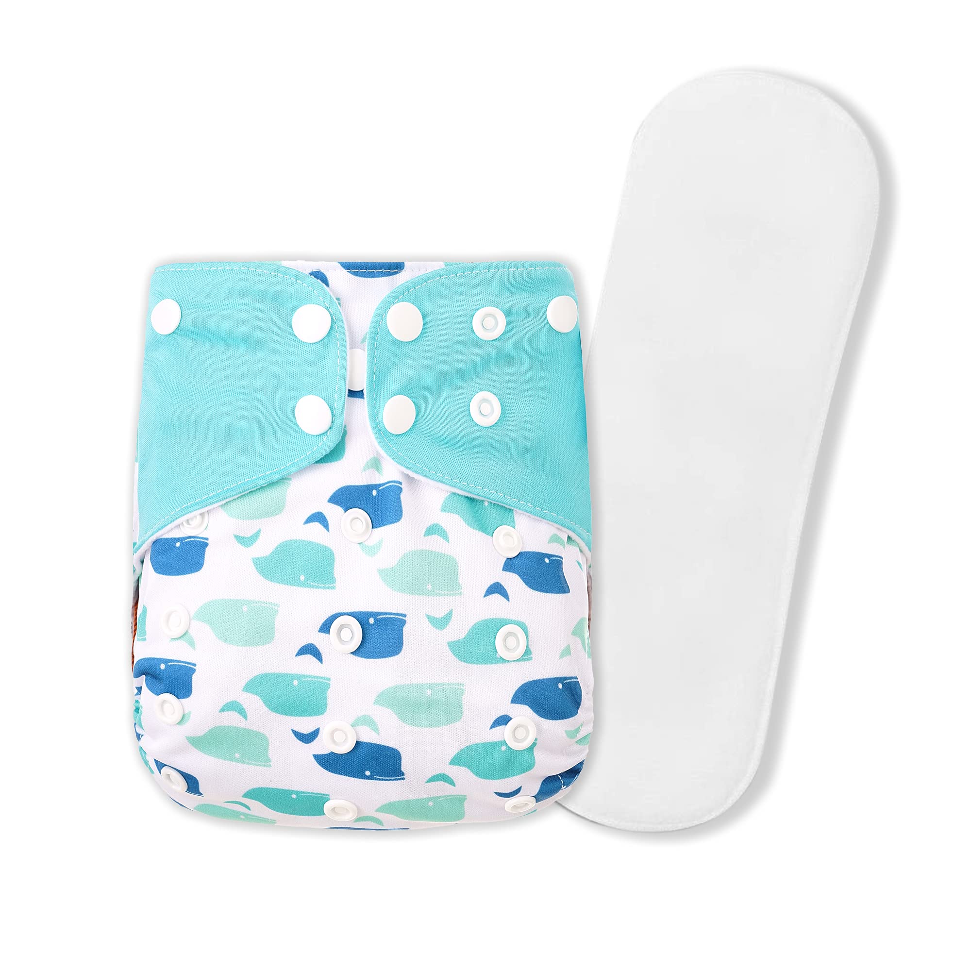 Baby Cloth Diaper Washable Reusable Diapers Insert All-in-One Pocket Nappy Soft Fleece Lined for Most Babies and Toddlers Adjustable Sizes, 1 Wet-Free Insert with Snaps (One Size, E-A)-image-21