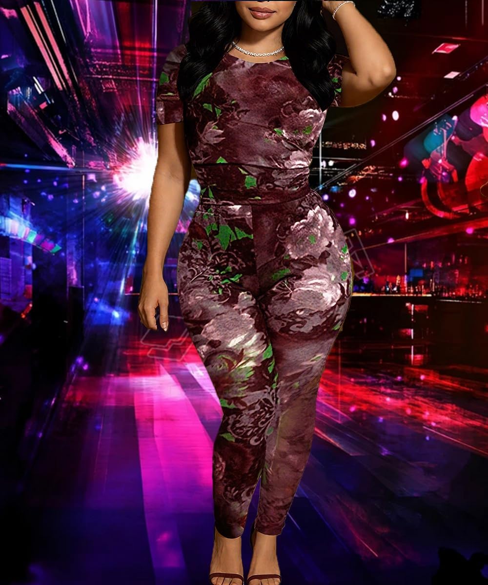 knowfashionstyle Two Piece Sets For Women Sexy Mesh Print See Through Going Out Birthday Club Outfits Bodycon Summer Pant Set - Image 2