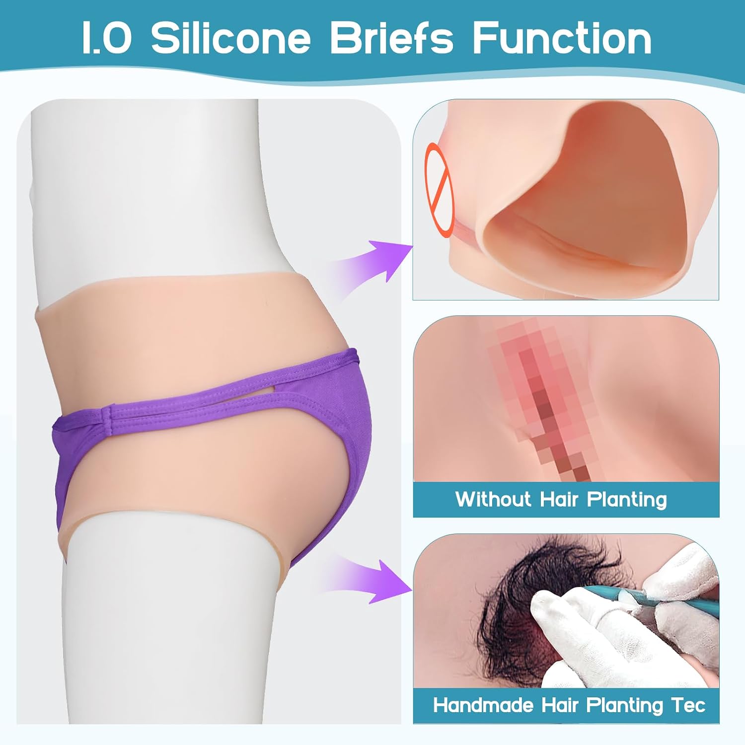 Fake Vagina Butt Gaff Panties Brief 1.0 Basic Silicone Underwear Buttocks Hip Enhancer for Transgender Crossdresser
