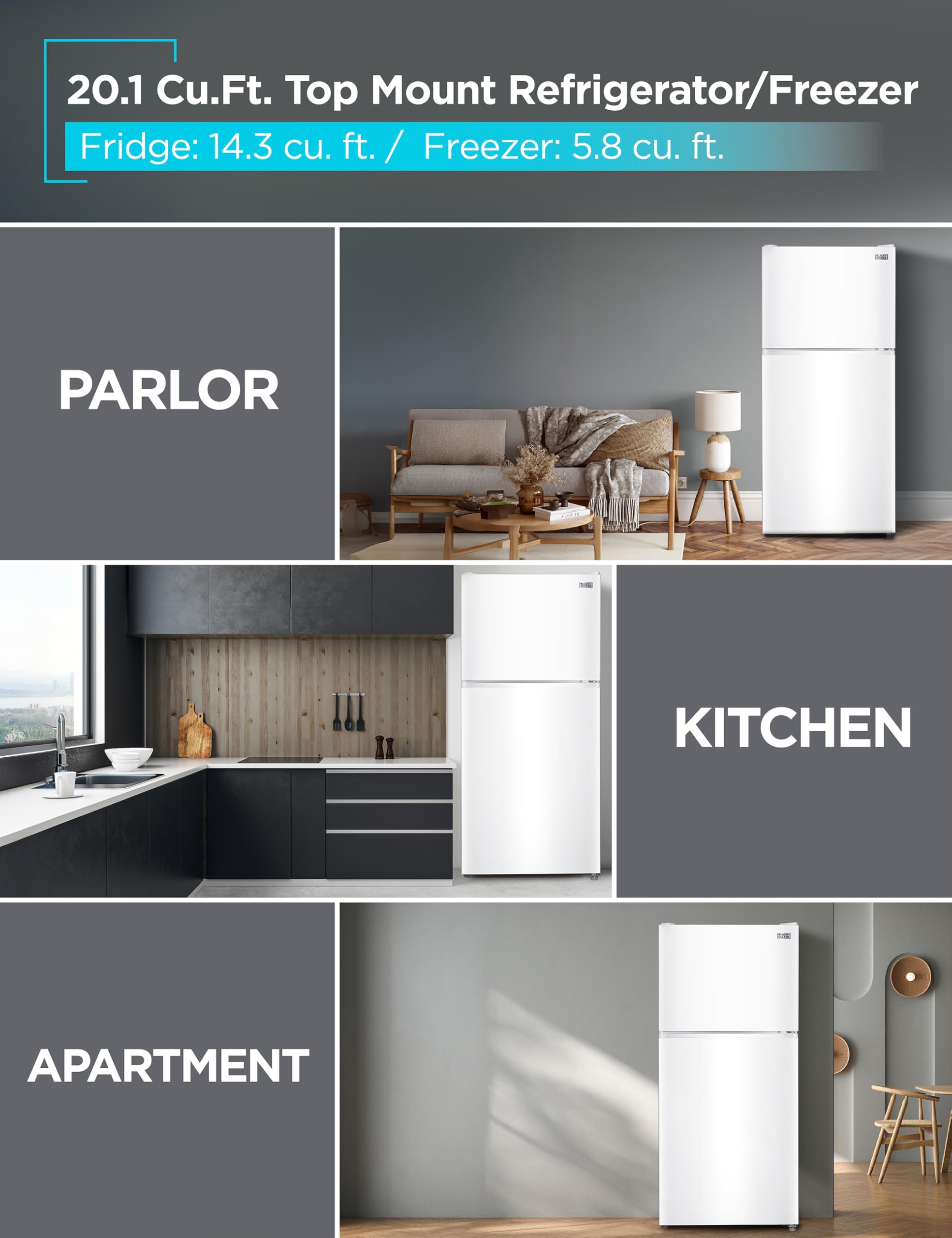 BLACK+DECKER 20.1 Cu. Ft. Top Mount Refrigerator with Ice Maker, 2-Door Refrigerator with Top Freezer, Freezer with Icemaker and Adjustable Temperature Control, BR2010JIMW, White on Fridge.com