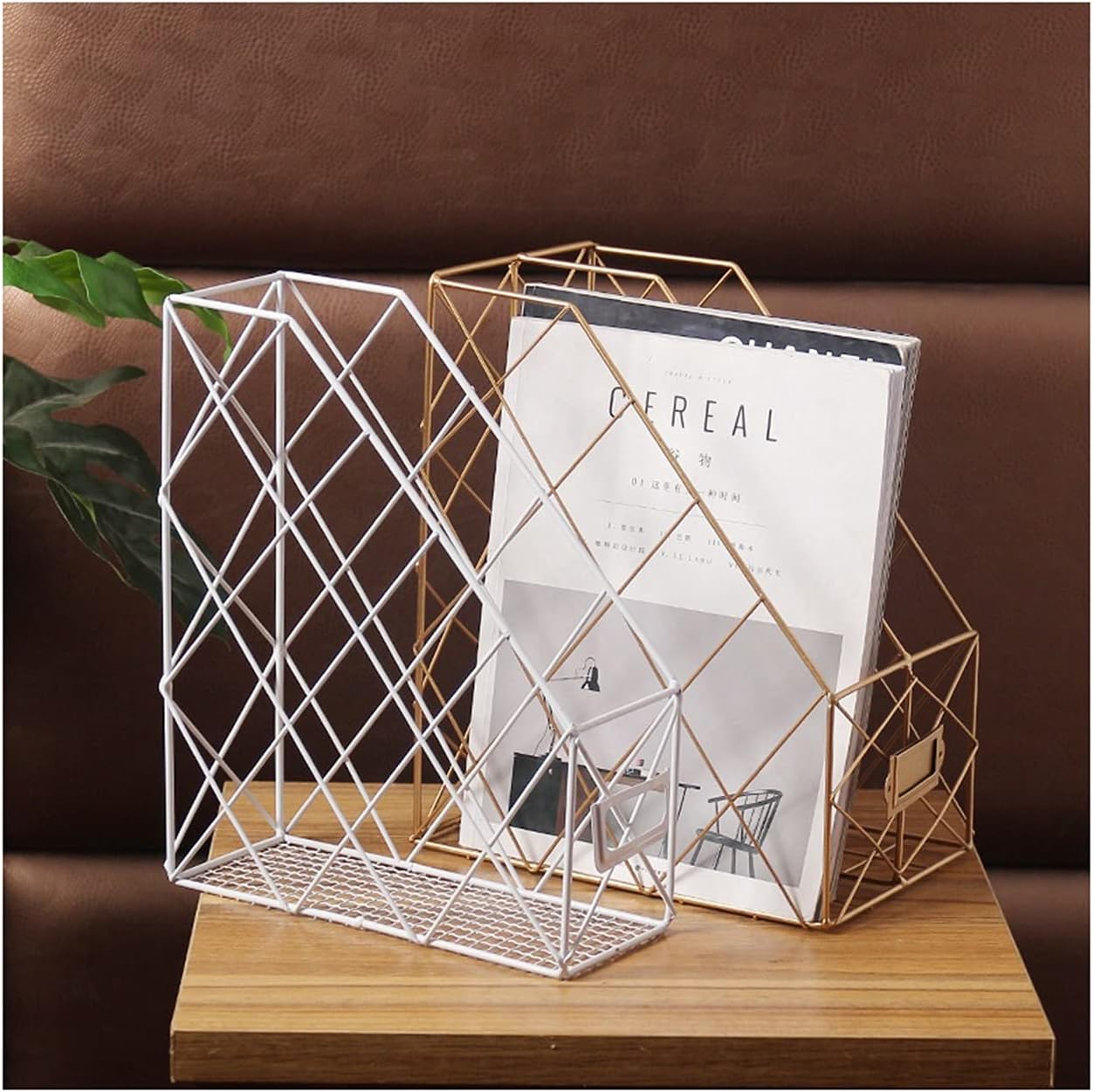Magazine Rack Simple Desktop Storage Rack Bookshelf File Magazine Storage Multifunctional Newspaper Rack (Color : Golden-2) (White)