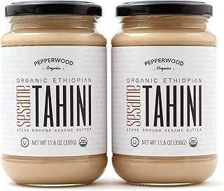 Organic Ethiopian Sesame Tahini Paste - Hulled - Stone-Ground, Unsalted, Gluten-Free, Kosher, Vegan, Peanut-Free, 11.6 Oun...