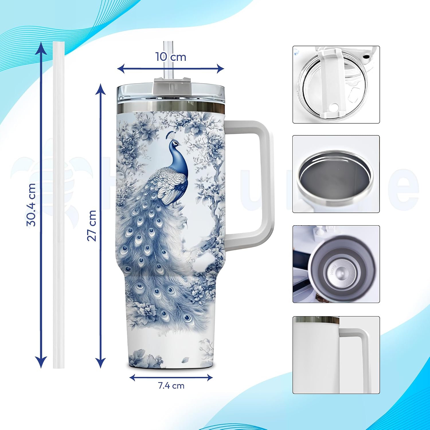 Hyturtle Personalized Peacock Tumbler - Peacock Gifts For Women - Animal Present For Peafowls Lover Her - Birthday Mothers Day Present For Mom - Custom Name Travel Coffee Cup 40 oz With Lid And Straw