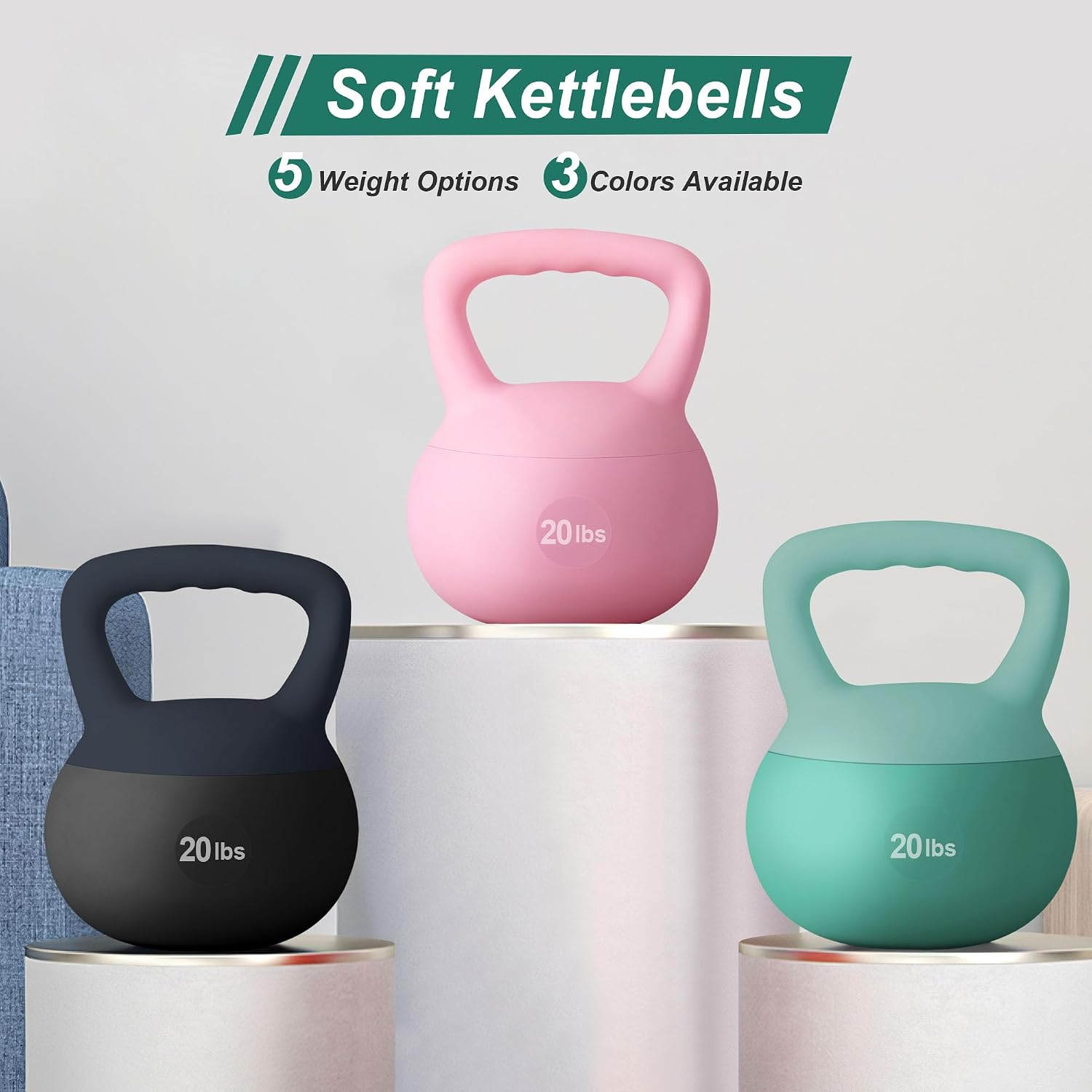 soges PVC One-Piece Kettlebell with Wide Handles, Strength Training Kettlebells 5lb to 35lb Optional for Women of Different Levels, Iron Sand Filled Soft Kettlebell