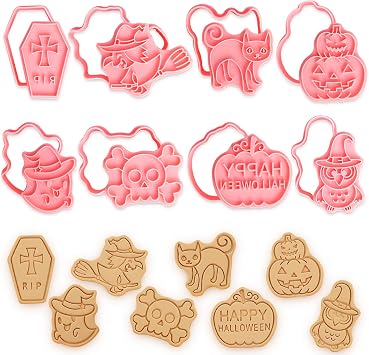8-piece Halloween cookie cutter set, bread cutter set children, cartoon plastic cookie cutter, pumpkin cookie cutters, cookie cutters for children, bread cutters for children