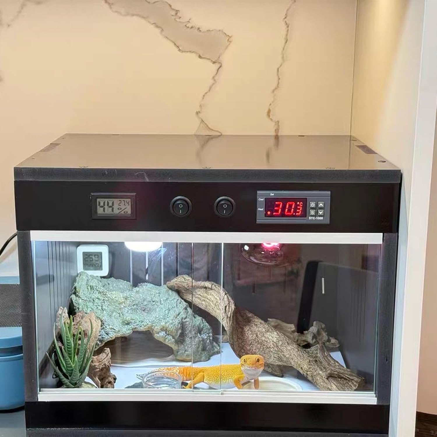 Reptile Terrarium Tanks Enclosure Intelligent Bearded Dragon Tank with Temperature Controller Intelligent Thermostat for Ball Python Snake Gecko Bearded Dragon (S-10Gallon, 16 * 12 * 12in)