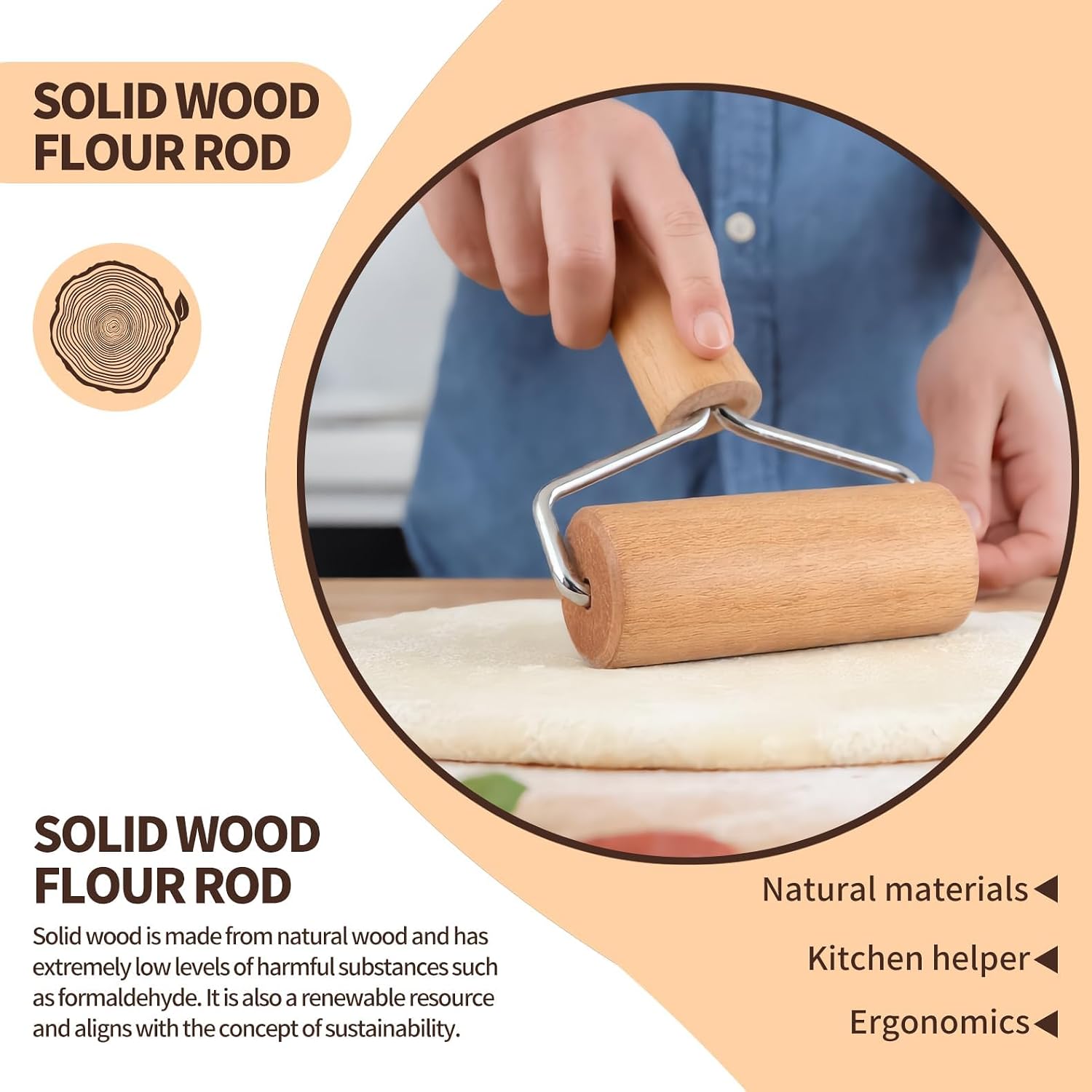 Small Wooden Rolling Pin for Dough Mini Dough Roller with Double Handles Non Stick Pizza Rolling Pin for Baking Pastry Tortilla Cookie Dumpling(2PCS) image 5