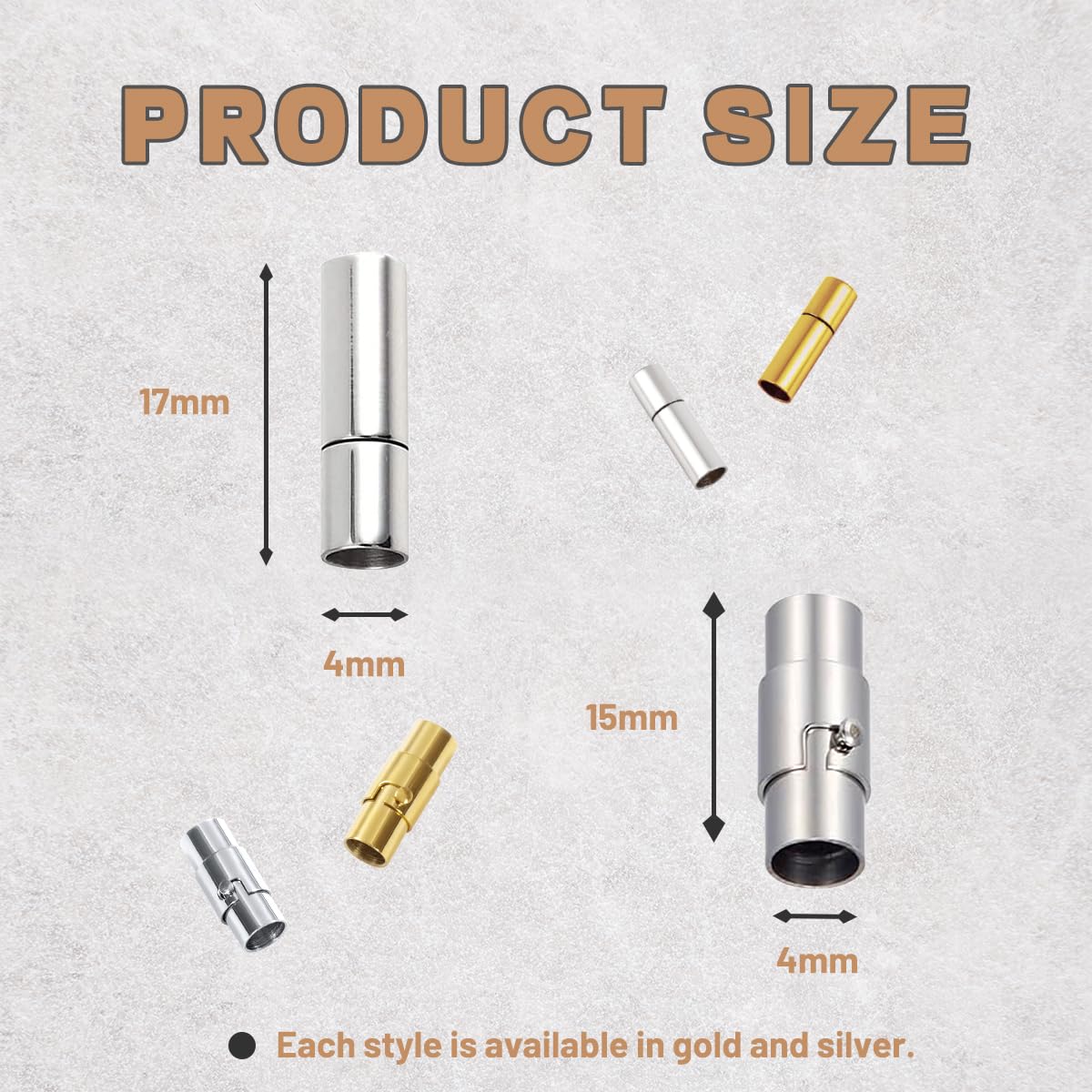 32 Pezzi Tappi Terminali per La Gioielleria 4 mm Tappi per Cordoncino Pelle Oro e Argento Chiusure Magnetiche per Braccialetti Cappuccio Terminale in Pelle per Cuoio Corda Collana Bracciale