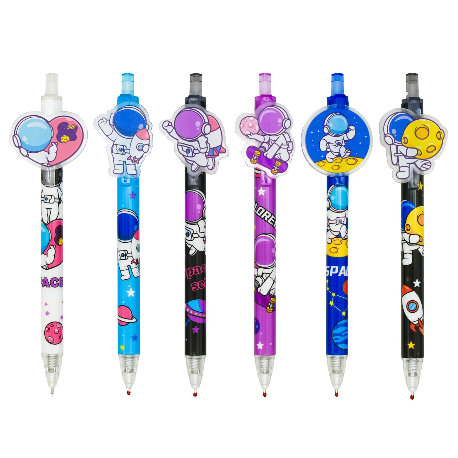 Lopenle 12PCS Novelty Spaceman Pens Astronaut Pens Retractable gel Pen Interplanetary Space Roller ball Black Ink For School Supplies Office Party