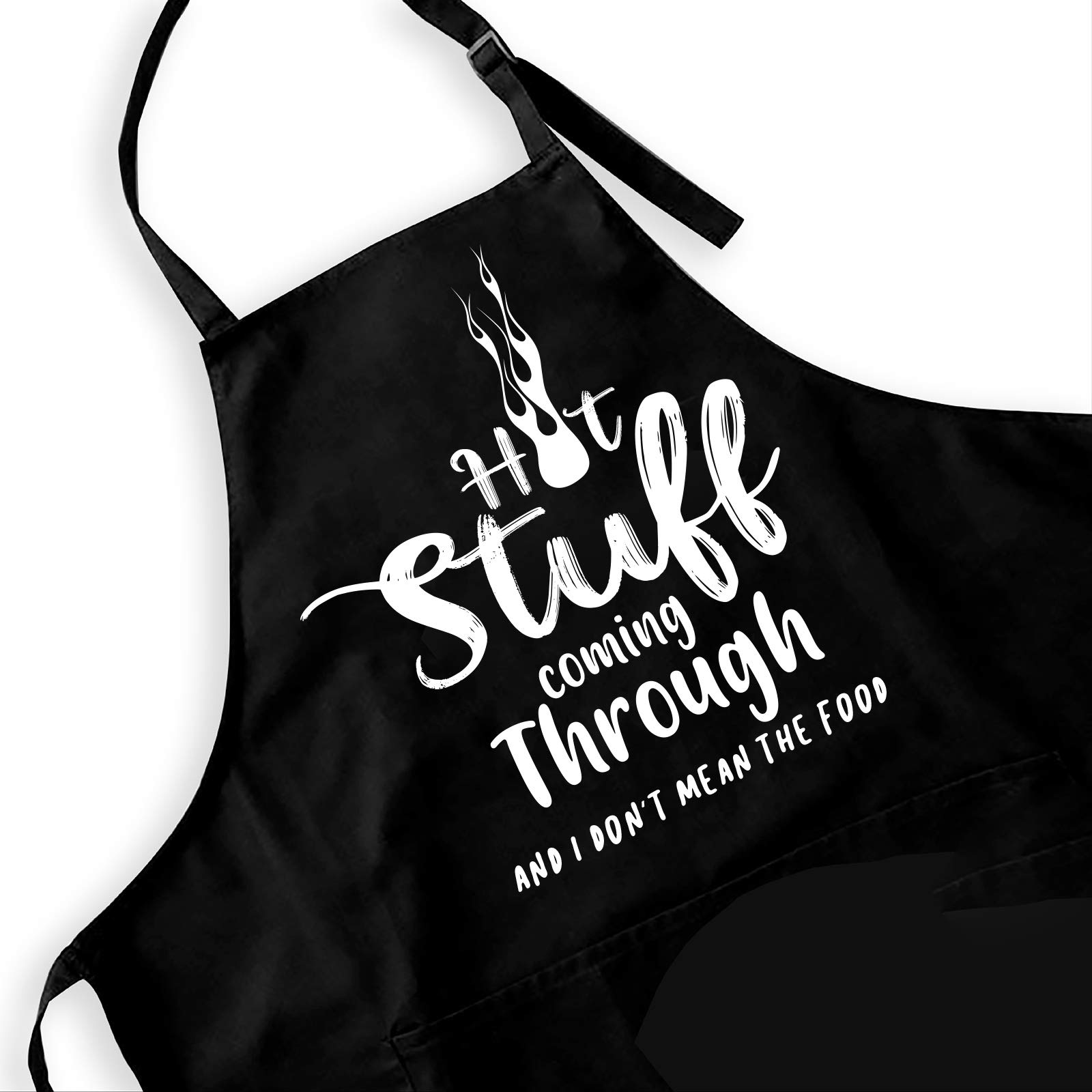 IhopesFunny BBQ Apron for Men - Hot Stuff Coming Through Grill Apron with 2 Pockets and Adjustable Neck Strap - Perfect Kitchen Chef Gifts for Birthday/Christmas/Father's Day