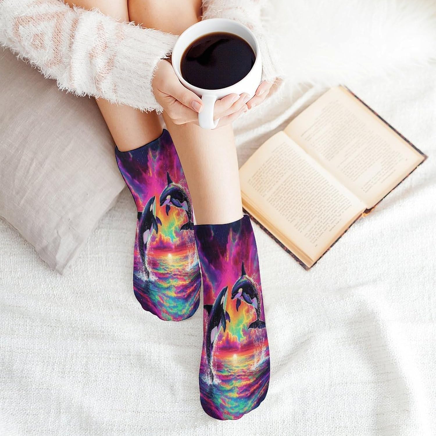 Orca Killer Whale 5 Pairs Low Cut Ankle Socks Casual Liner Sock No Show Invisible Socks for Men Women