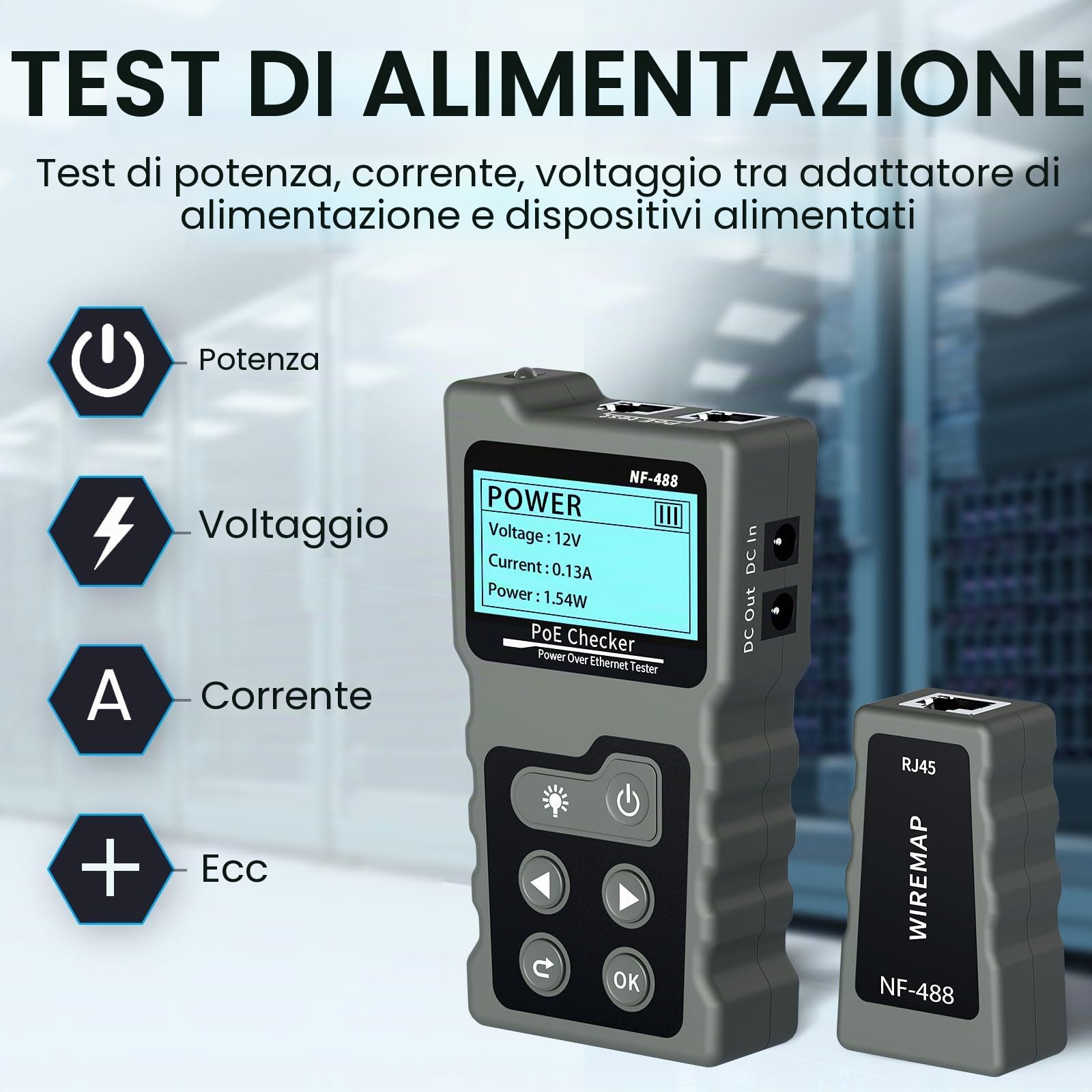 Noyafa Tester per Cavi di Rete con LCD Tester Lan con Funzione POE Test di Tensione e Corrente per Verificare lo Stato di Cortocircuito, Incrocio e Circuito Aperto dei Cavi di Rete, NF-488