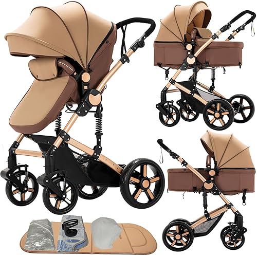 Miniatura 10 de Nine point nine Cochecito de bebé 2 en 1 de piel sintética, cochecito convertible reversible plegable con un solo clic, cochecitos de viaje para 2