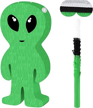 Alien Pinata with Pinata Stick & Hanging Loop Space Alien pinata for Boys and Girls Happy Birthday Decoration Spaceship Themed Party Decoration
