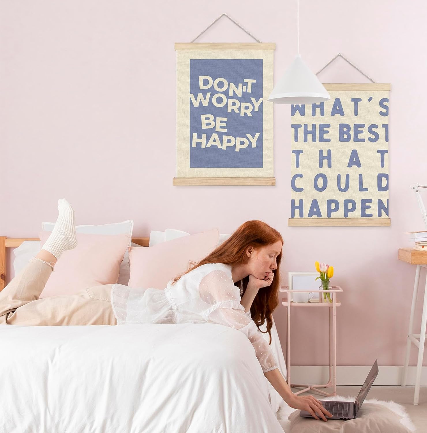 Yomisex Positive Affirmations Wall Decor, Preppy Blue What's the Best That Could Happen Wall Art Poster, Aesthetic Blue Inspirational College Room Decor Canvas Prints Wall Art 12x16 Set of 2