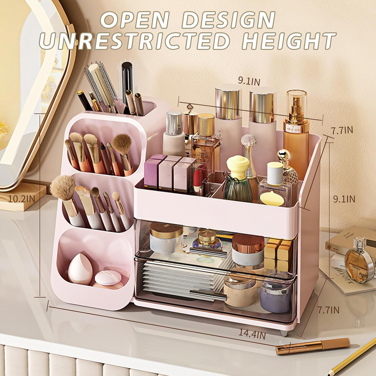 Makeup Organizer with Drawers, Large Capacity Cosmetics Display Case, stationery storage box, bathroom beauty storage suitable for your beauty essentials (white)