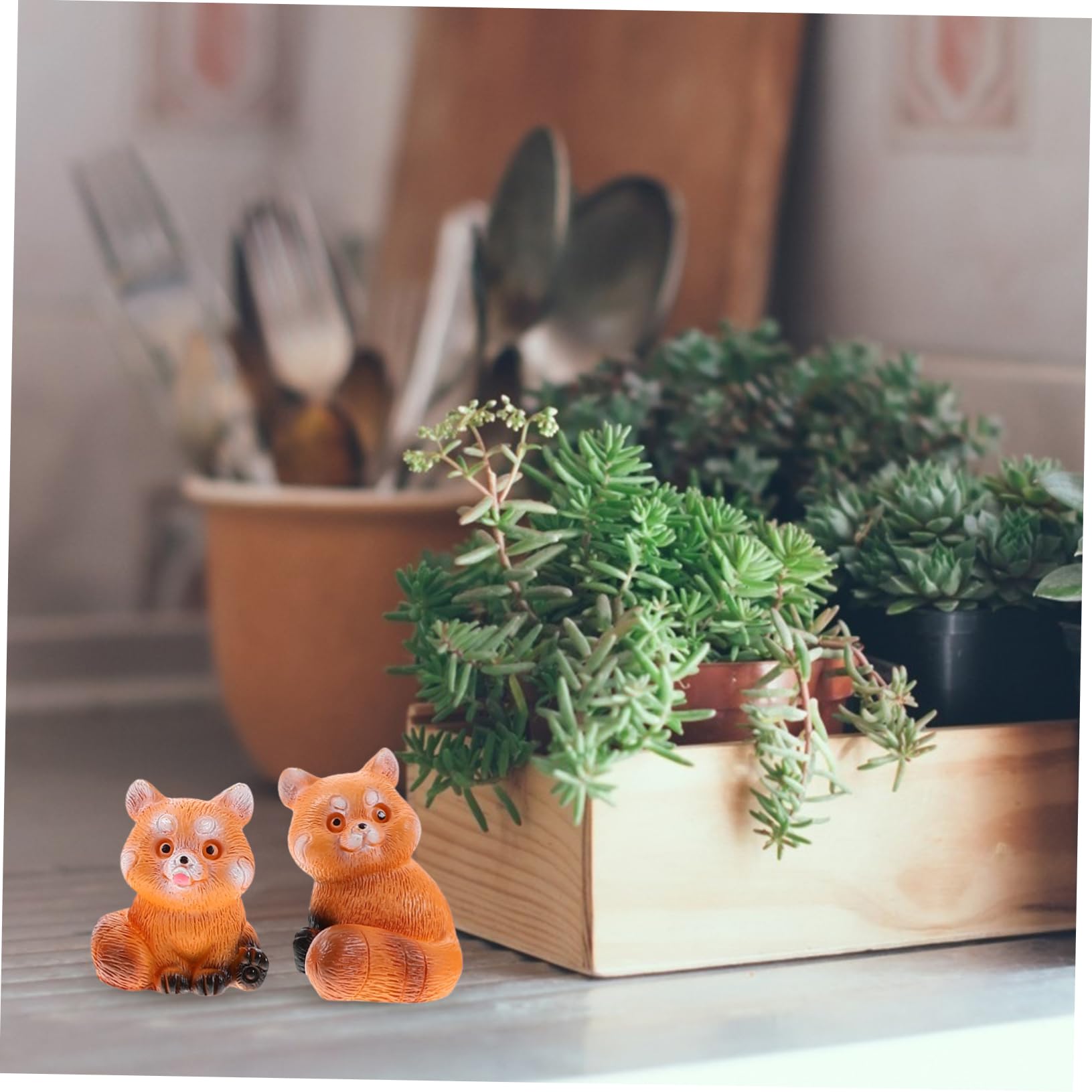 Figurines Panda Roux Miniatures En Résine - 6 Pièces - Décoration Mignonne Pour Maison De Poupée, Jardin, Bureau Ou Voiture