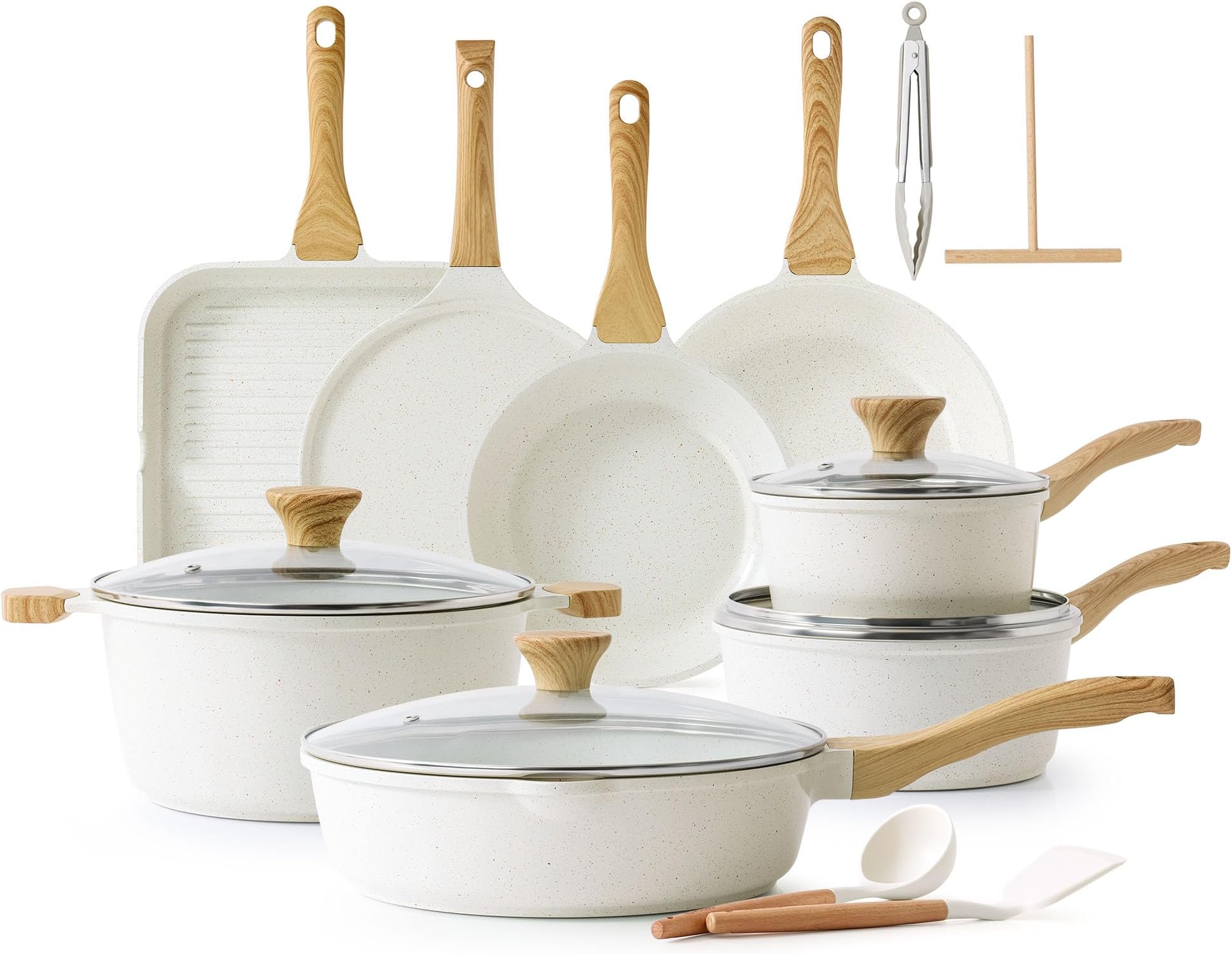 SENSARTE Nonstick Ceramic Cookware Set 23-Piece, Healthy Pots and Pans Set, Non-toxic Kitchen Cooking Set with Stay-Cool Handles, Silicone Utensils and Pot Protectors, PFAS & PFOA Free