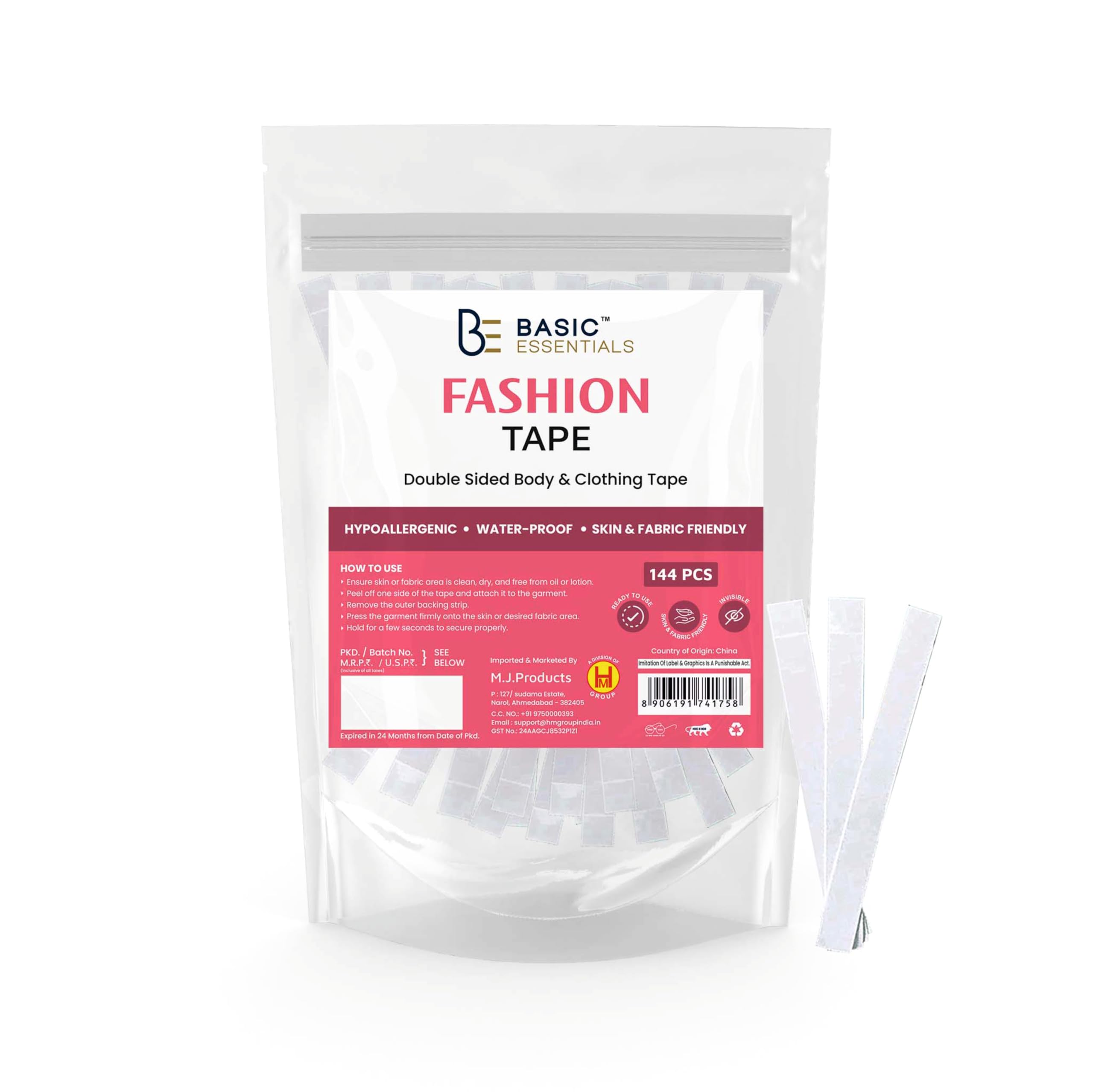 Basic Essentials 72 Strips Double Sided Tape for Fashion, Clothing and Body Tape | All Day Strength Invisible Dress Tape for women | Gentle to stick on Skin and clothes | Transparent-image-19