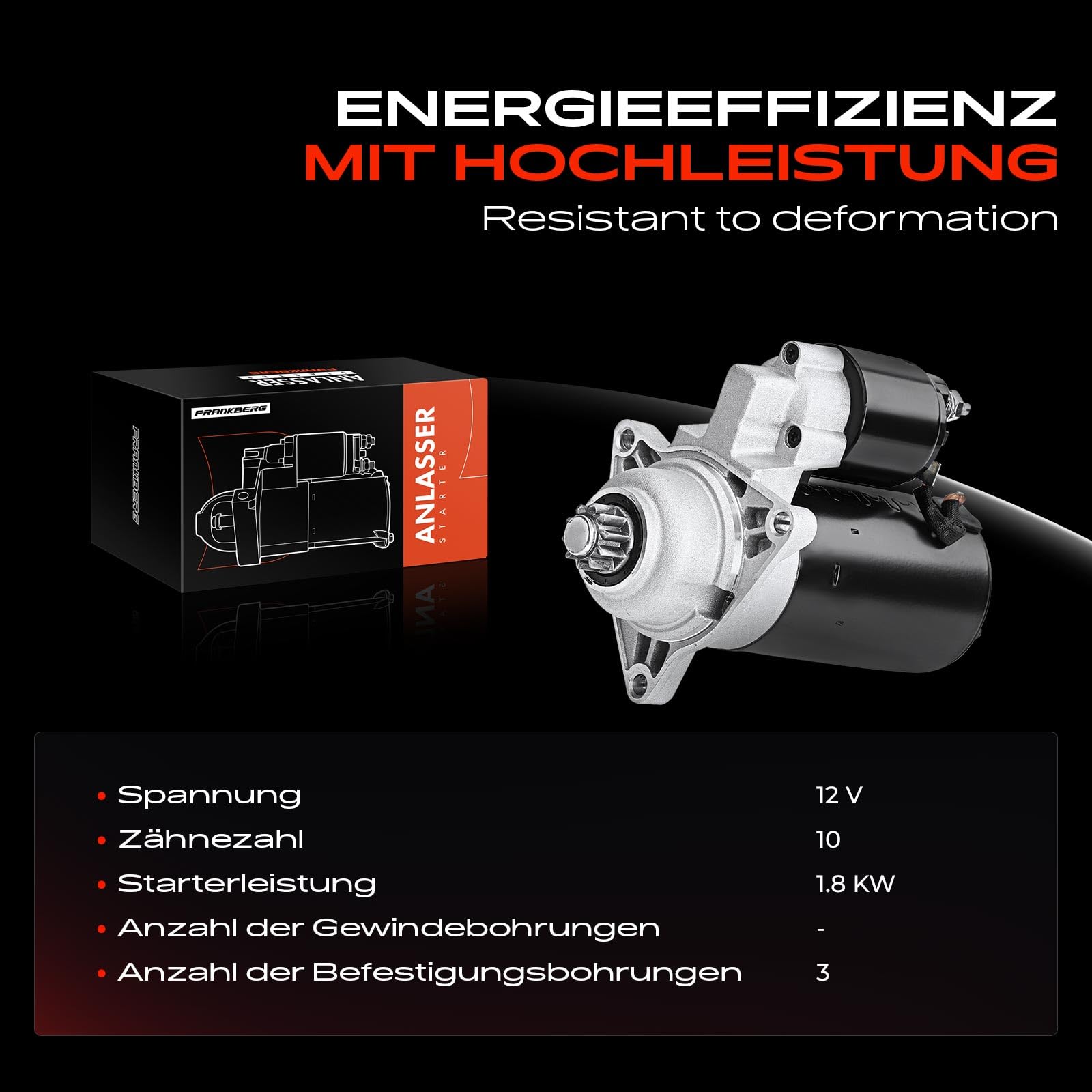 Frankberg Motor de arranque 18 kW 12 V 10 dientes 02B-911-023D | Compatible con: T.r.a.n.s.p.o.r.t.e.r IV Caja 70A 70H 70J 7DA 7DH, Ibiza II 6K1