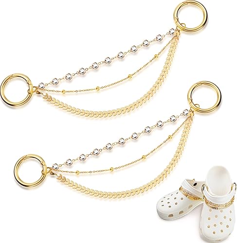 2 Pieces Hand-Made Chains for Shoe Charms Glitter Chain Charms Alloy Shoe Accessories with Buckle Shiny Faux Jewelry Chain Decor for DIY Crafts