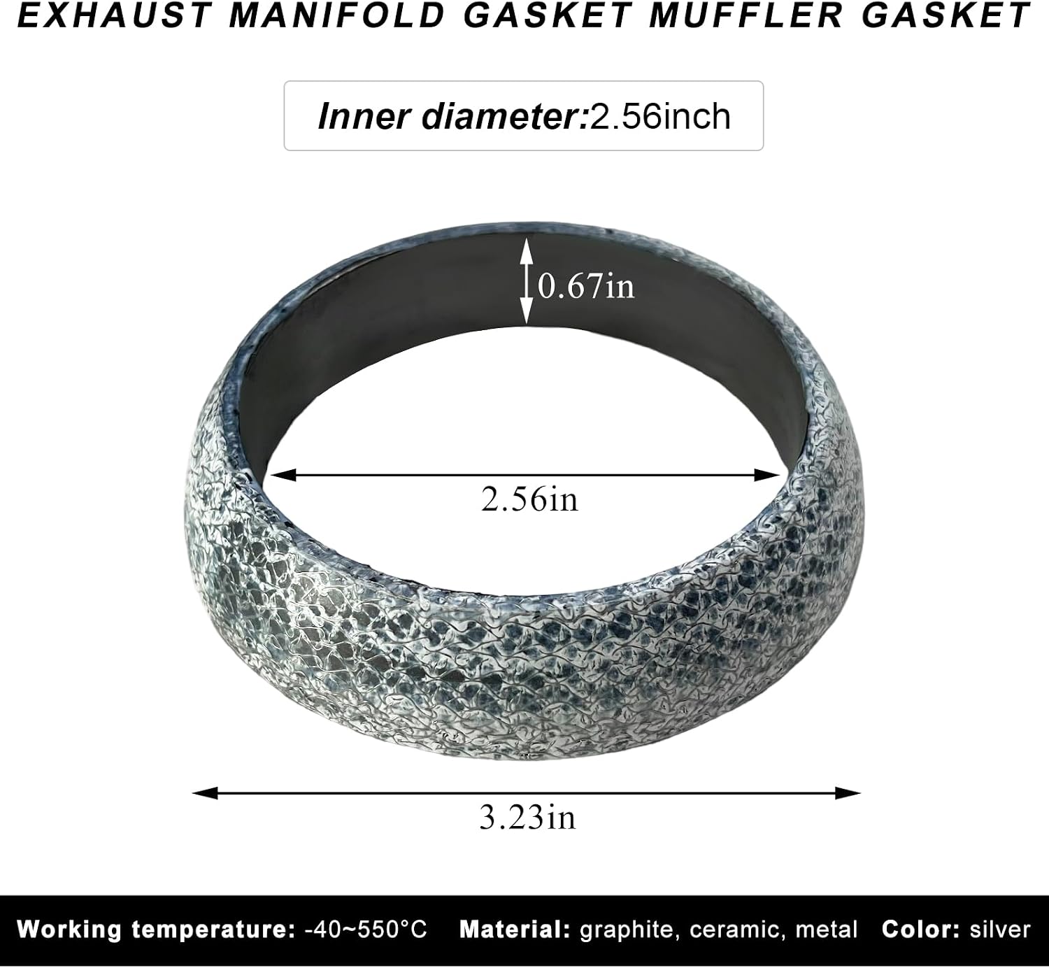 ID 65mm Car Exhaust Gasket, High Grade Graphite Exhaust Flange Gasket Muffler Ring, Universal Leakproof Manifold Downpipe Exhausts Donut Gaskets Replacement for SUV Truck RV