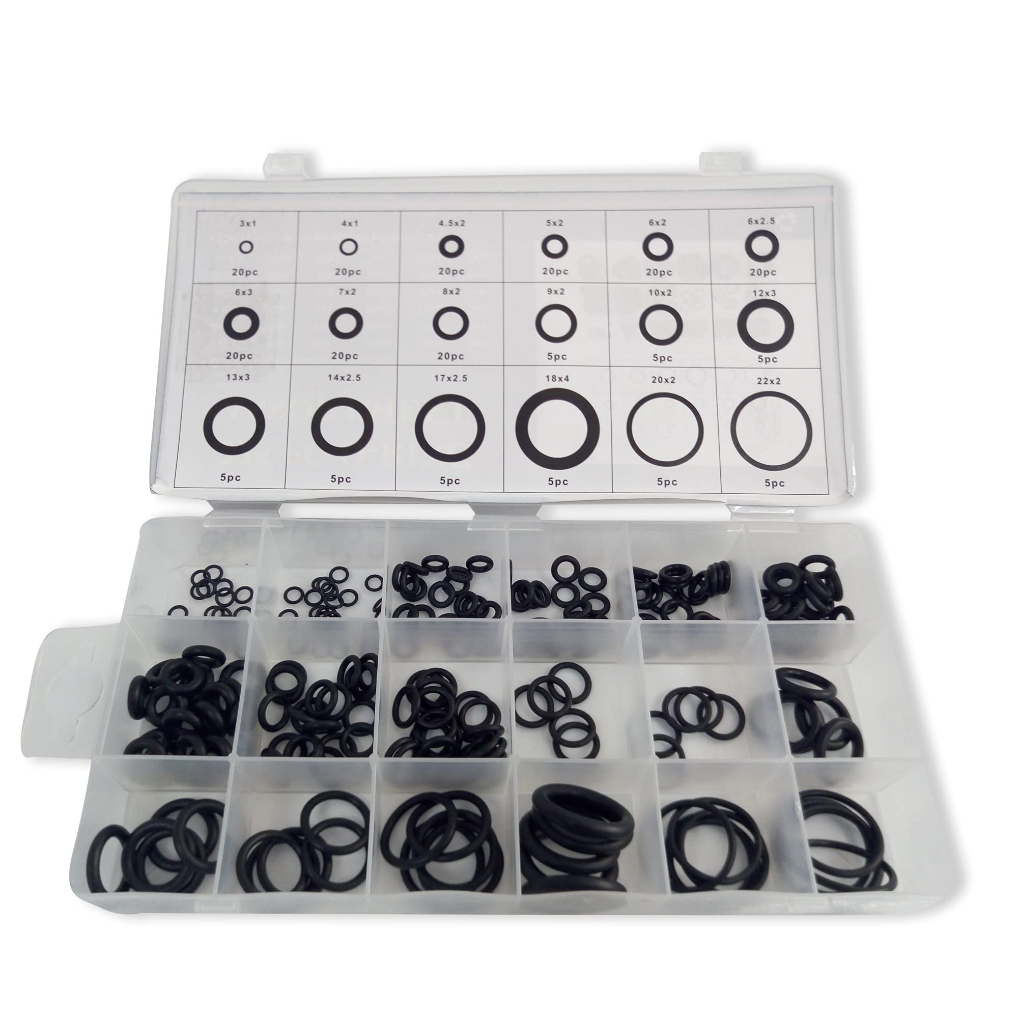 AC1900 O-Ringe 225pcs / 18 Größen PCP Paintball Druckluftgewehr Schwarz Gummi Dichtungsdichtungen mit Plastikbox ACECARE