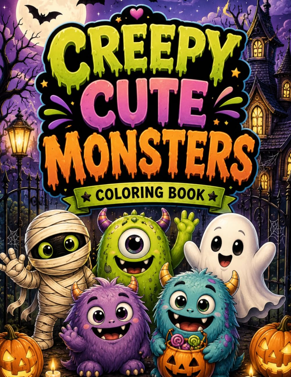 Creepy Cute Monsters Coloring Book: Adorable Spooky Halloween Scenes with Kawaii Vampires, Friendly Mummies, Cute Ghosts, and Sweet Little Monsters for Kids and Adults