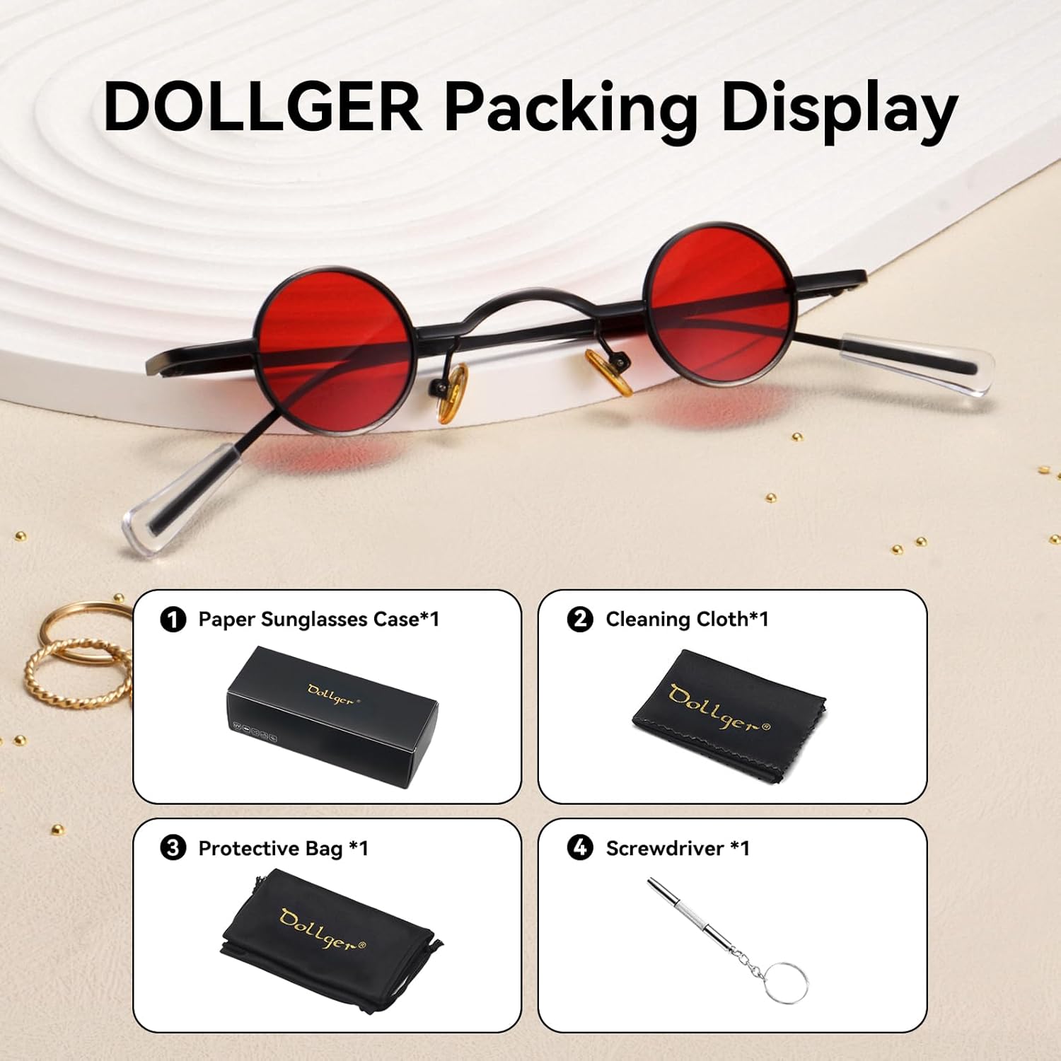 Dollger Punk Polarized Sunglasses 70s Hippie Circle Small Sun Glasses - Image 6