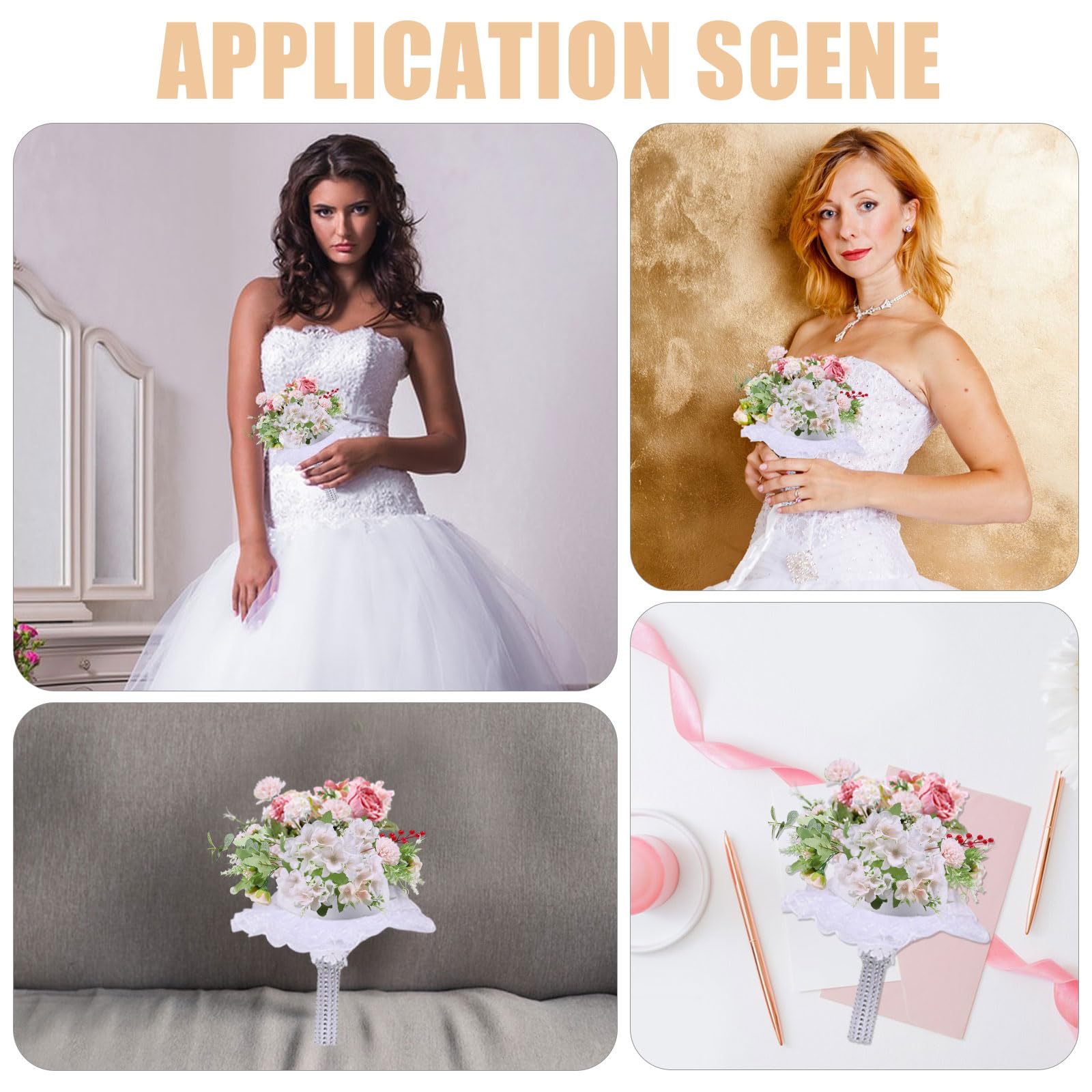 FREEBLOSS 2 pièce de Support de Bouquet en Dentelle Blanche avec Poignée en Mousse pour Bouquet de Mariage Fournitures pour Fleurs Artificielles de Mariée