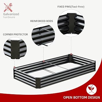 2PCS Metal Galvanized Raised Garden Bed Kit, 8 x 4 x 1 ft Galvanized Steel Raised Garden Planter Box Beds Set of 2 Steel Kit with Open Base for Vegetables Flowers Herbs Fruits, Black