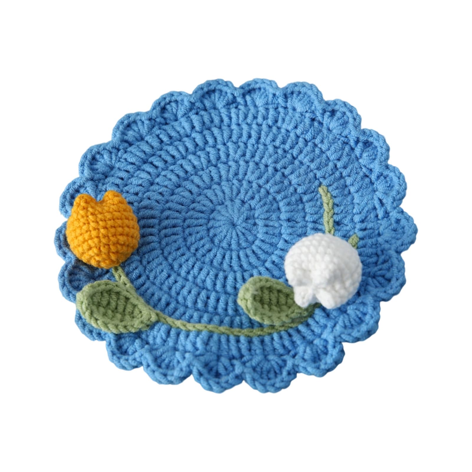 HZBB Unique Double Blooms Tulips Coasters Artisanal Handwoven Decorative Piece for Teas Tables and Home Styling Handcrafted Tulips Tableware