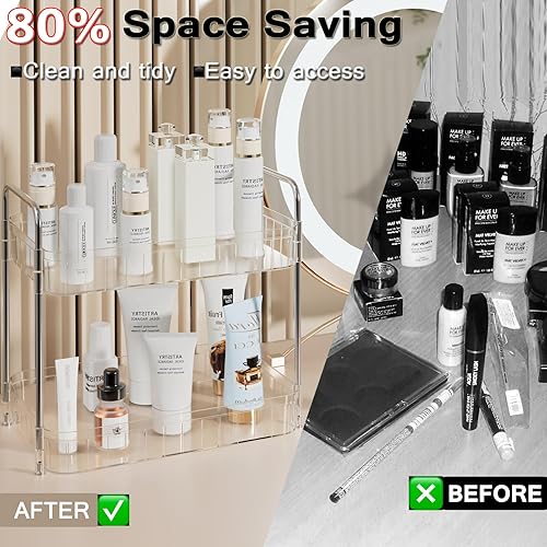 Miniatura 2 de BriCabel Estante organizador de baño, bandeja de maquillaje de plástico de 2 niveles, organización y almacenamiento para el cuidado de la piel,