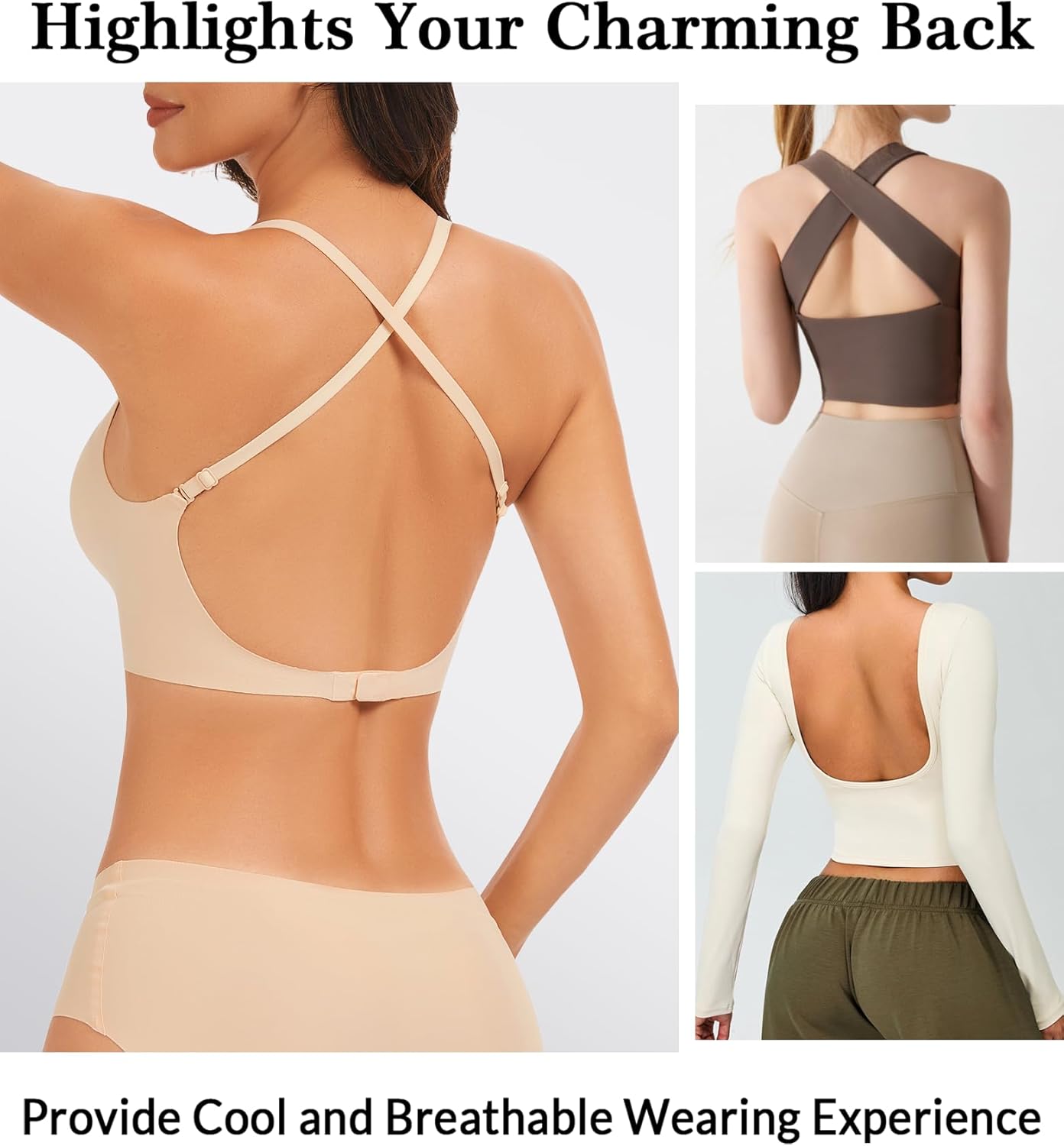 Seamless Low Back Bra Wireless Padded Bralette Thin Straps Comfort Halter Backless Cross Multiway Convertible Bras - Image 5