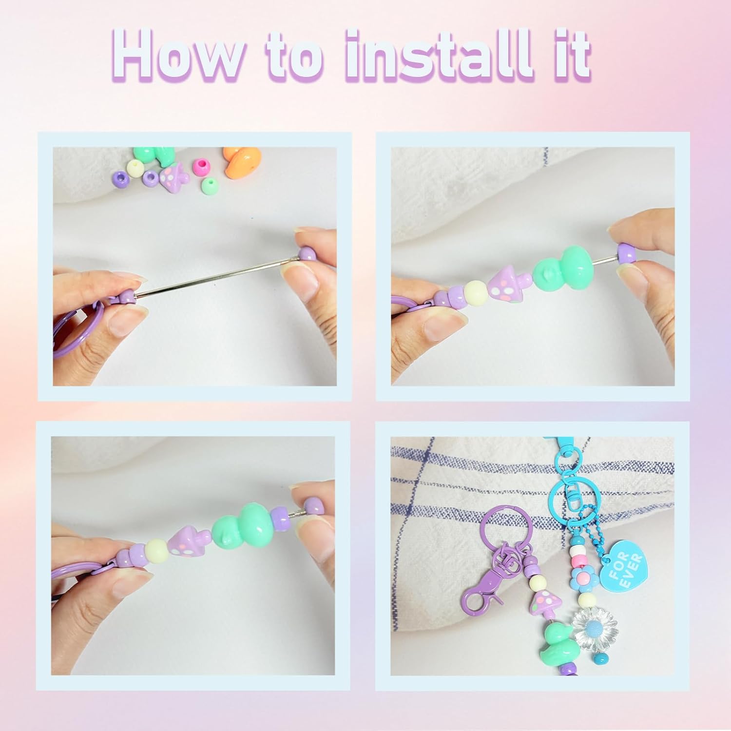 40 Pcs Beadable Keychain Bars Making Kit, 20 pcs Beaded Keychains Bulk + 20 pcs Holographic Packaging Bags,Colorful Bead Keychain Supplies kit for DIY Beads Purse Keychains Pendant Gifts Craft - Image 5