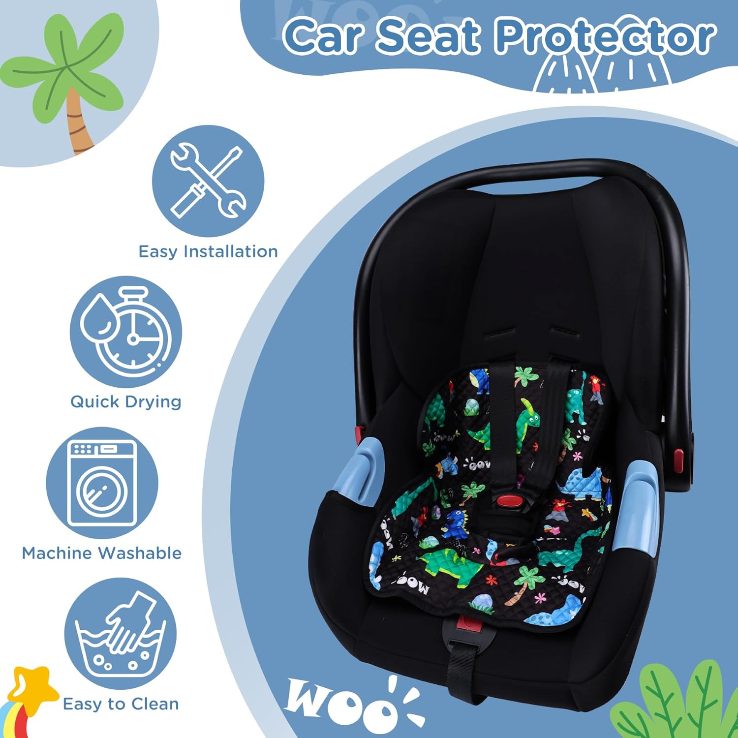 Car Seat Potty Training Protector, 2 Pack Waterproof Piddle Pad Carseat for Baby Toddlers, Leak-Proof Car Seat Liner with Non-Slip Back & 2 Strap Covers, Machine Washable - Black