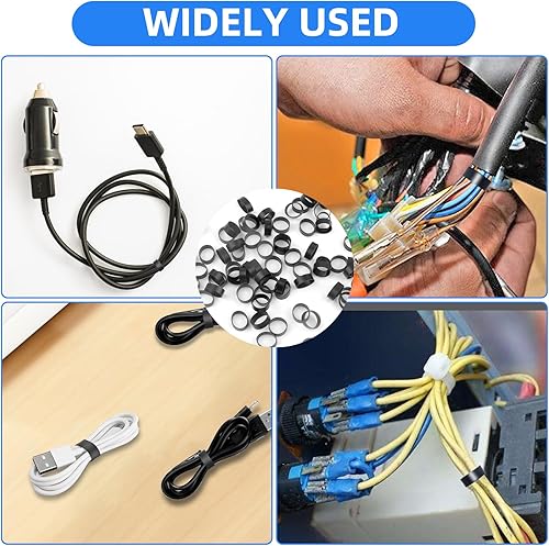 Miniatura 6 de 240 mini bridas de silicona para cables, bandas de goma planas reutilizables de 0.3 pulgadas, 120 bandas elásticas negras y 120 blancas, anillos de