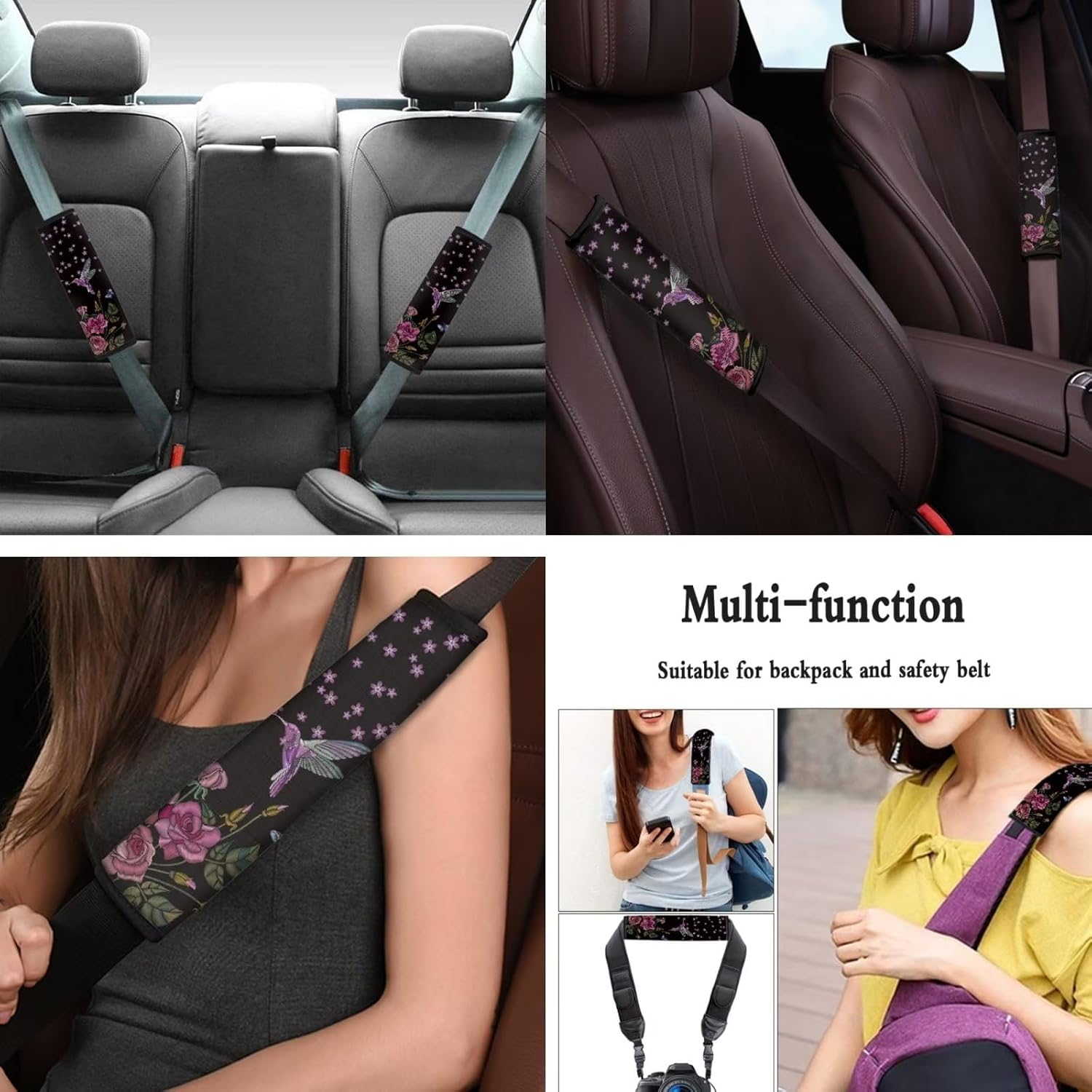 Humming Bird Car Front Seat Cover Car Interior Accessories Sets Soft Comfort Car Seat Belt Covers for Adults Kids