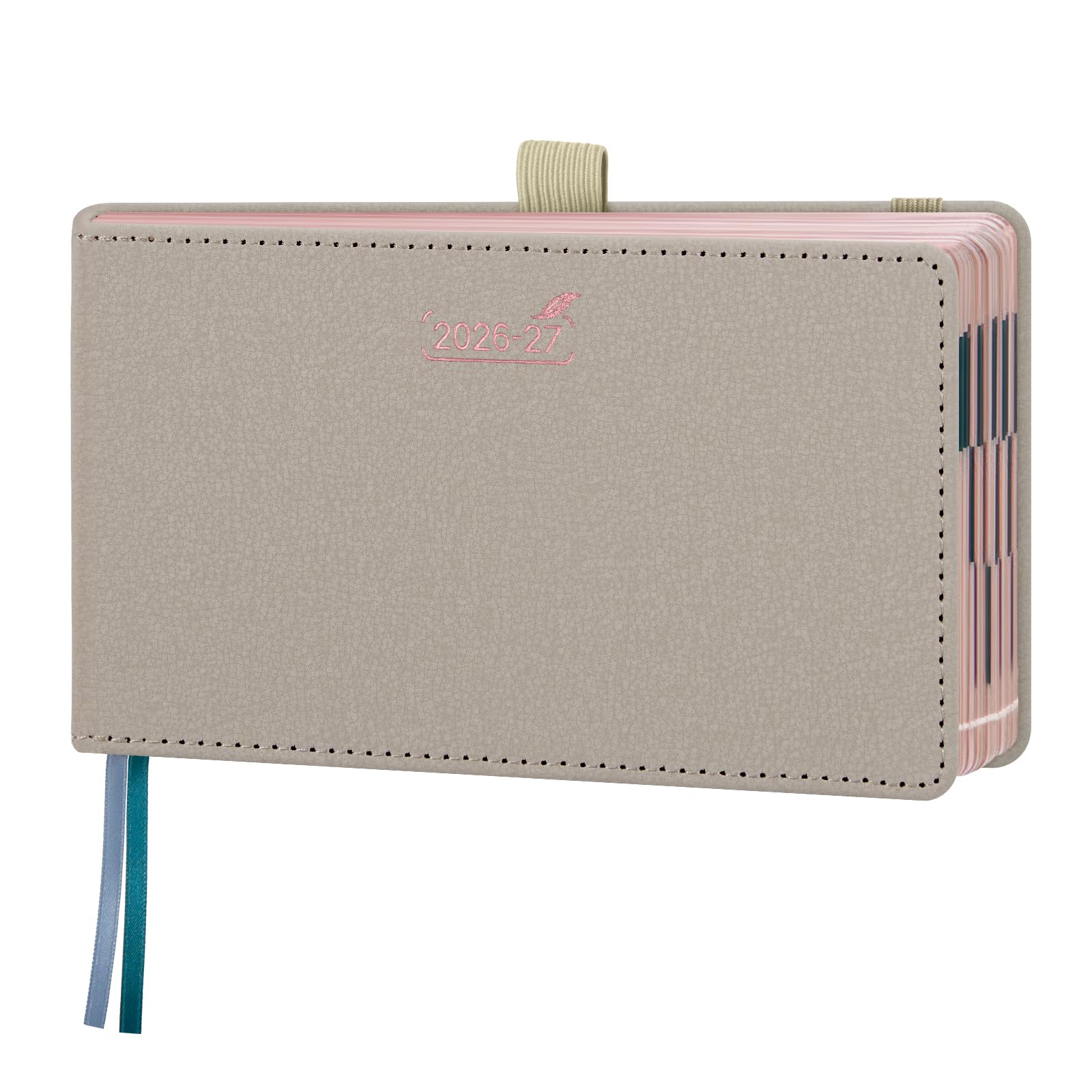 BEZEND Pocket Diary 2026-2027 Landscape Week to View (Jul 26-Dec 27) Slim 9.5 x 16.8 cm. Appointment Diary with Hourly Timeslots & Gilded Edges, Work Home Women, PU Leather Hardback, Beige