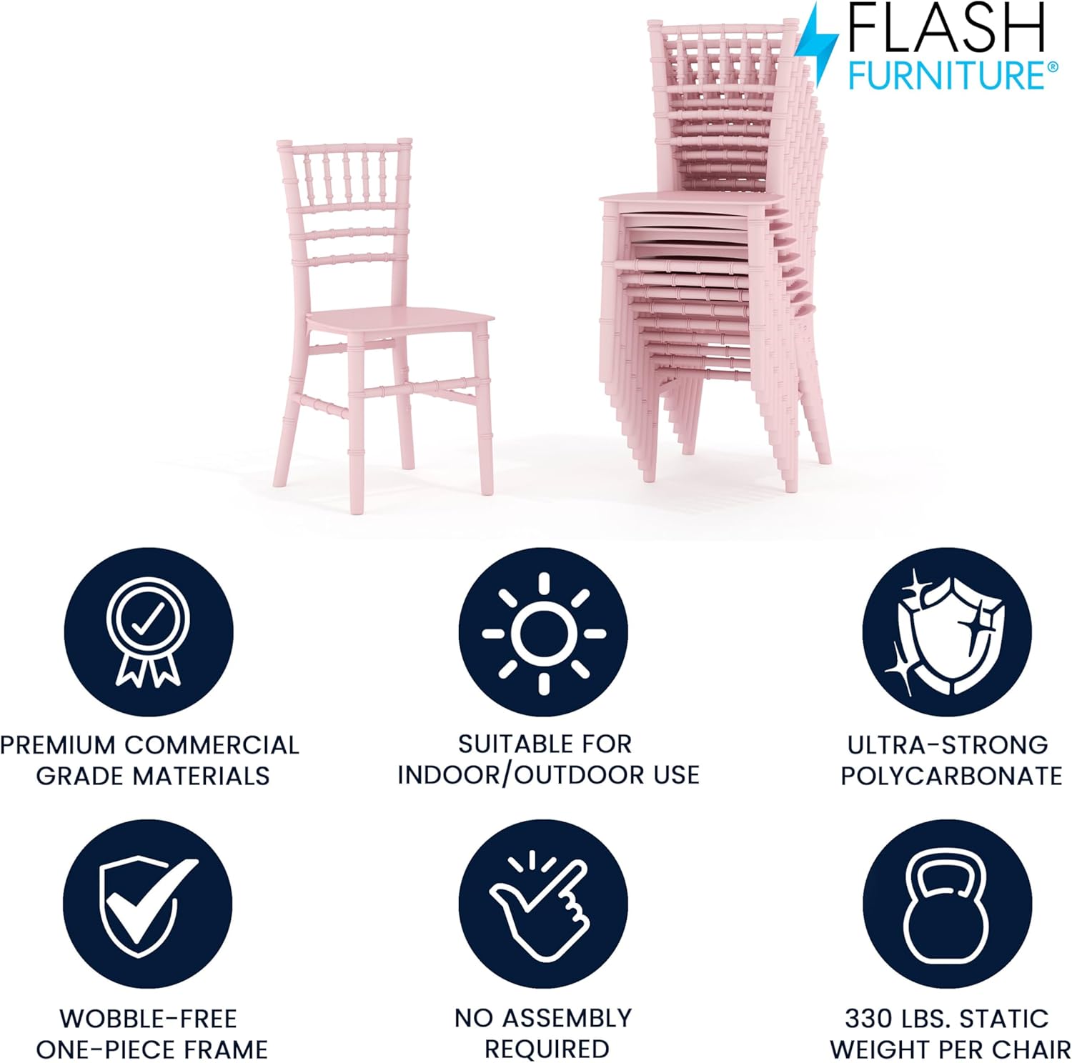 Flash Furniture Hercules Series Children's Resin Event Chairs, Commercial/Residential All Occasion Chairs for Kids, 330 lb. Static Weight Capacity, Set of 10, Pink